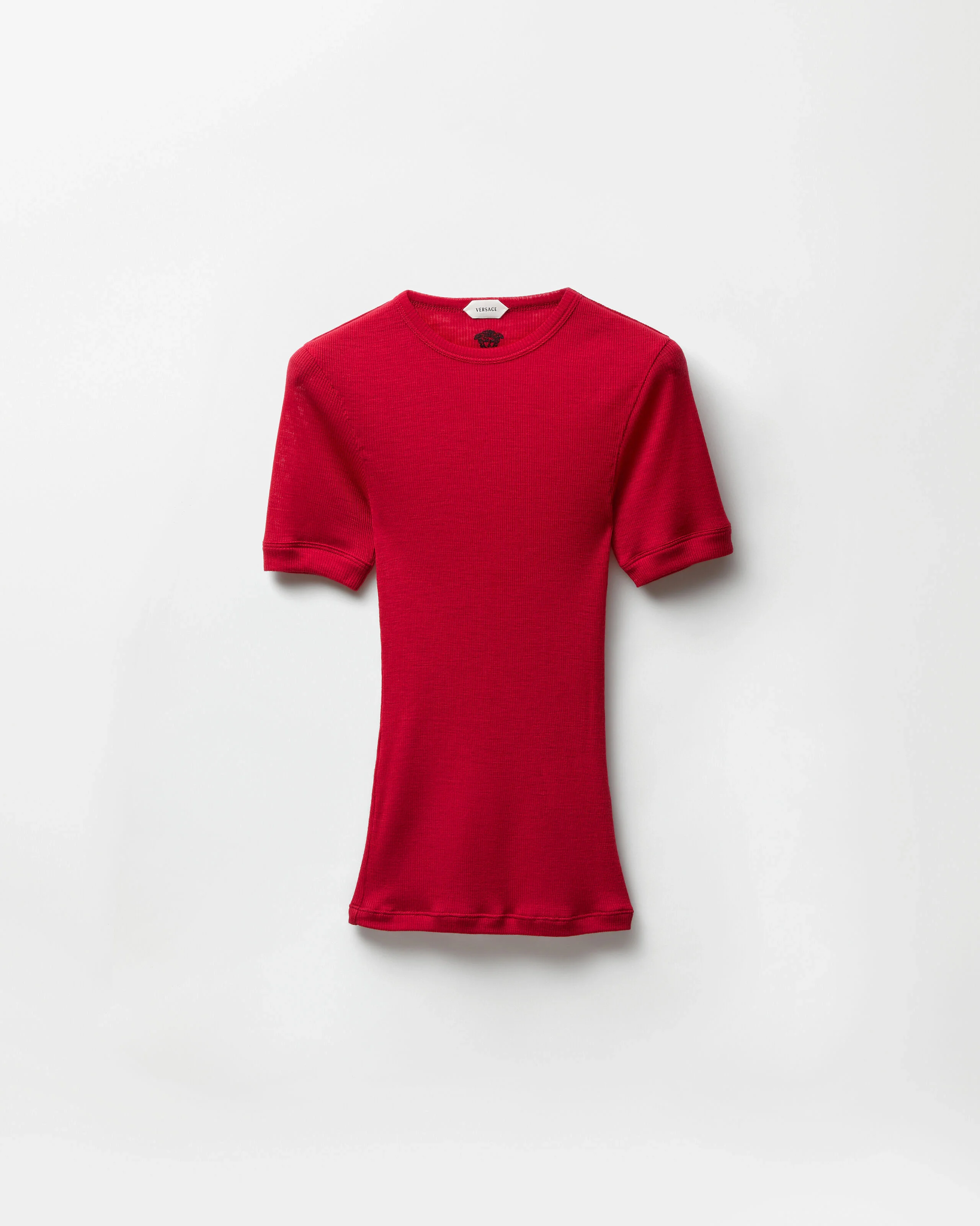 Embroidered Wool Ribbed Knit T-Shirt - 1