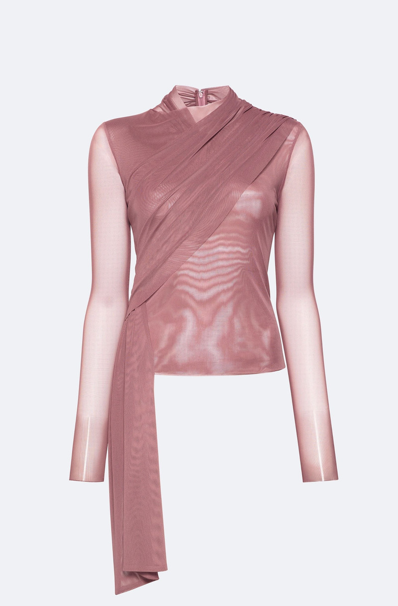 Mesh Mock Neck Draped Top 1