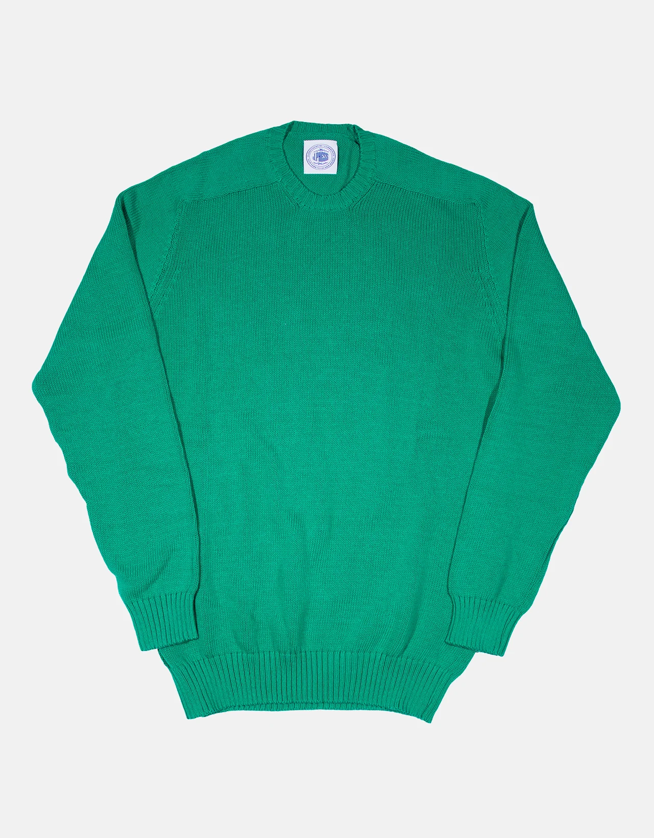 MADE-IN-SCOTLAND GREEN COTTON CREWNECK SWEATER - 1