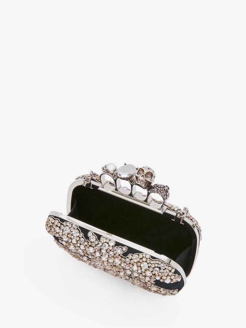 Women's Skull Four Ring Clutch in Black/silver - 4