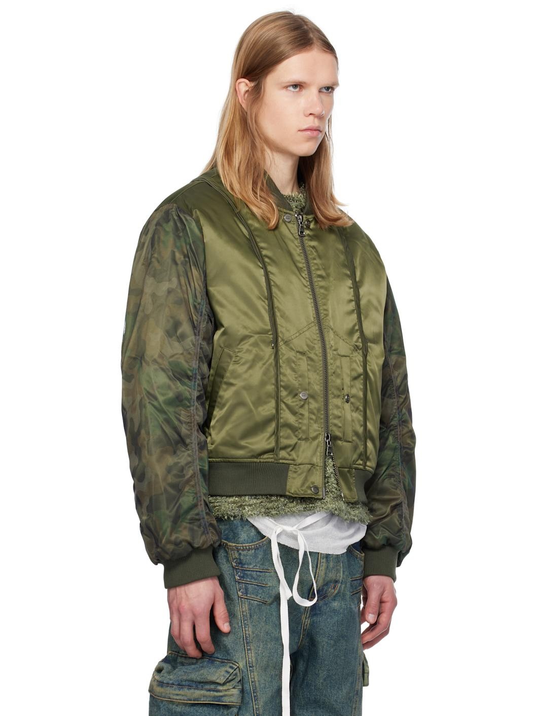 Khaki Mesh Sleeve Bomber Jacket - 2