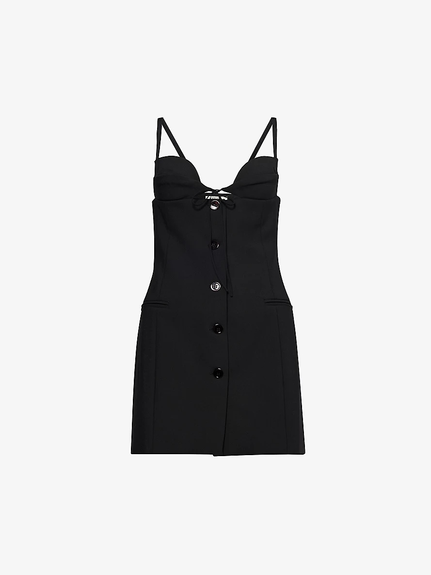 Button-down cut-out crepe mini dress - 1