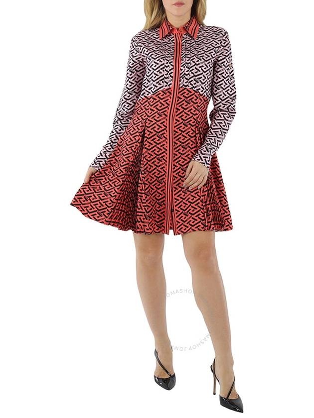 Versace Ladies La Greca Monogram Silk Midi Shirt Dress, Brand Size 40 (US Size 4) - 1