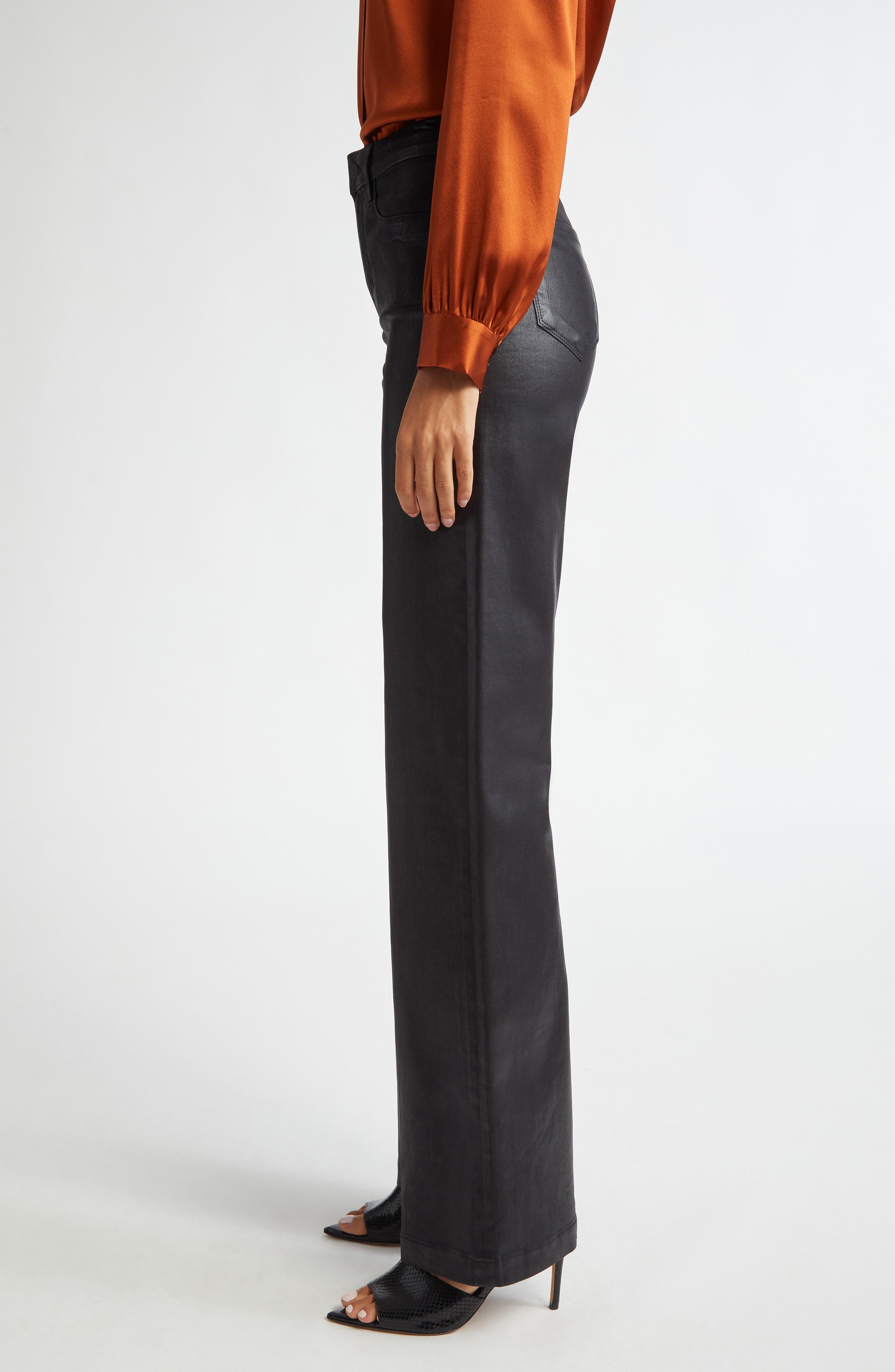 L'AGENCE Clayton High Waist Wide Leg Pants in Noir Coated at Nordstrom - 3