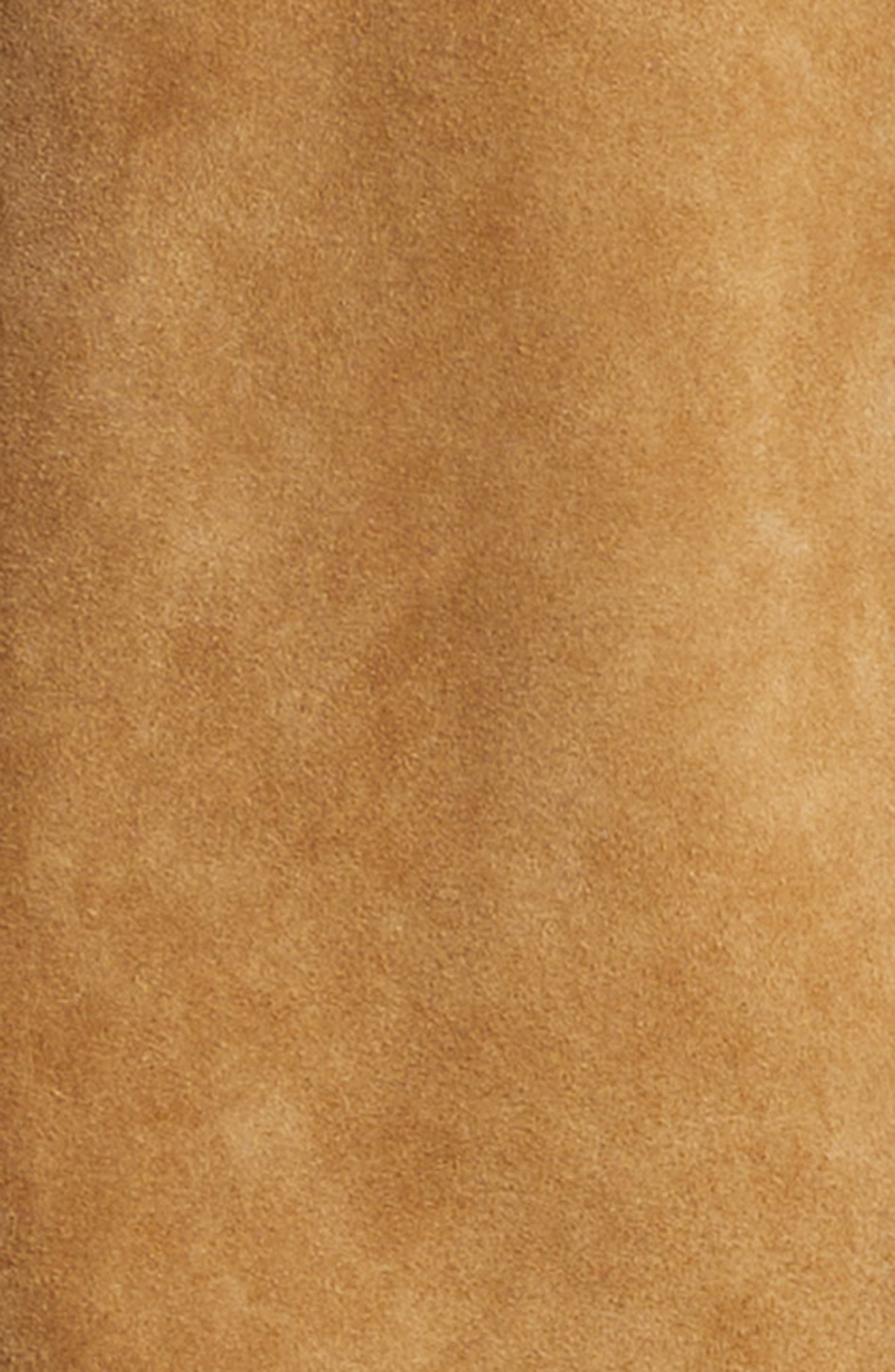 McQueen Crop Suede Bomber Jacket in Mid Tan/Black at Nordstrom - 6