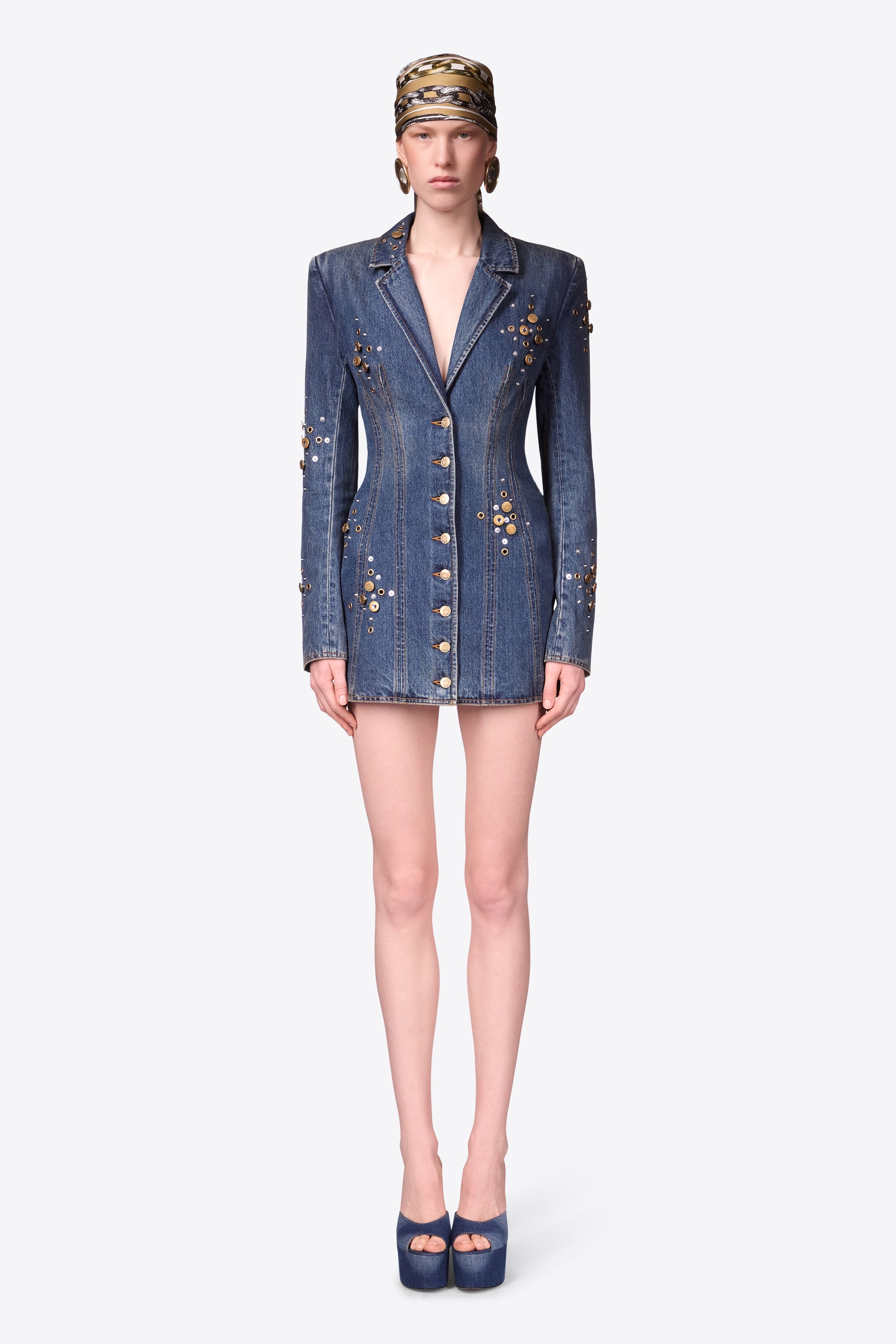 CRYSTAL BUTTON STUDDED BLAZER DRESS - 3