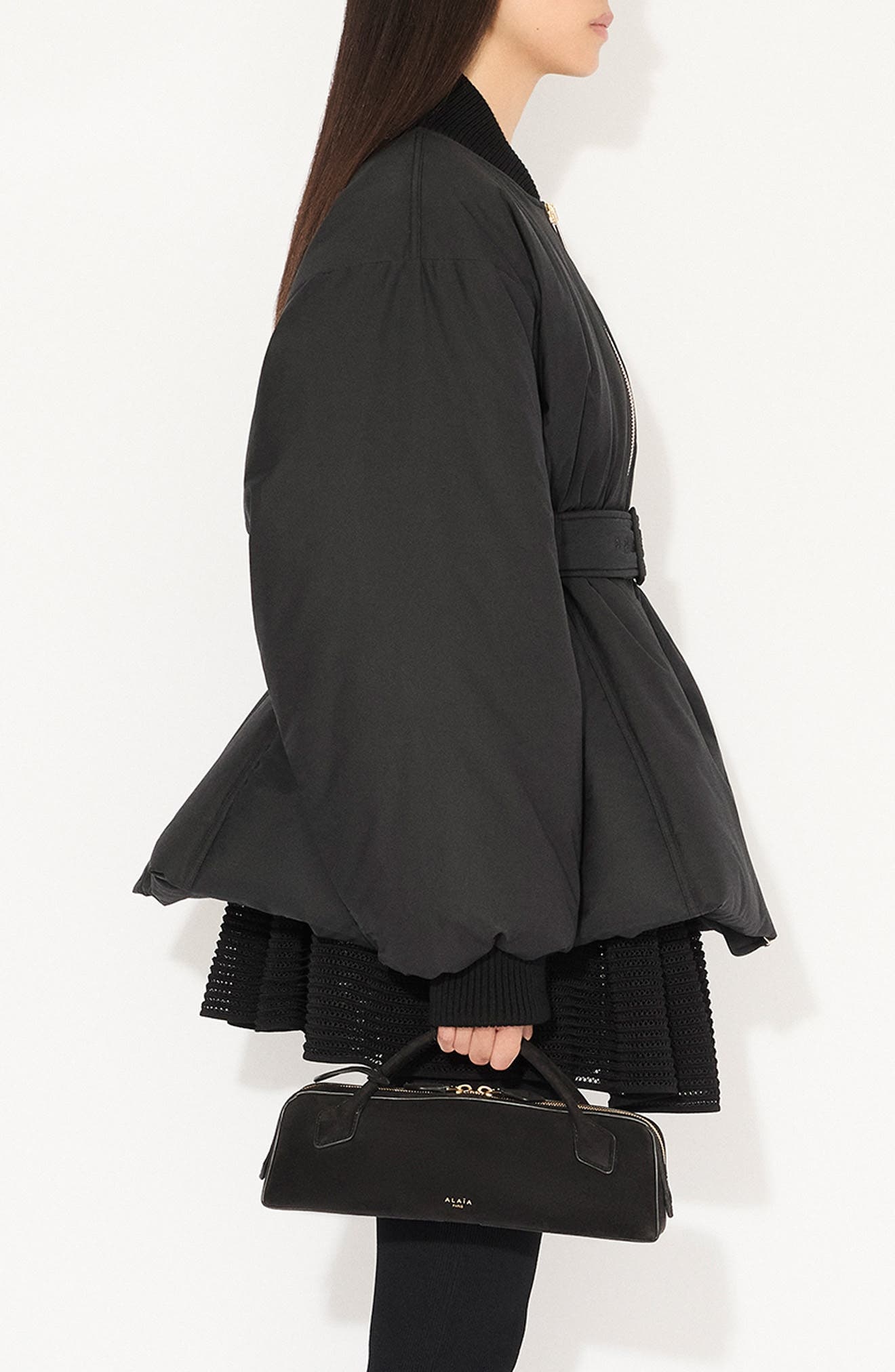 Alaïa Belted Bomber Puffer Jacket in Noir Alaia at Nordstrom - 3