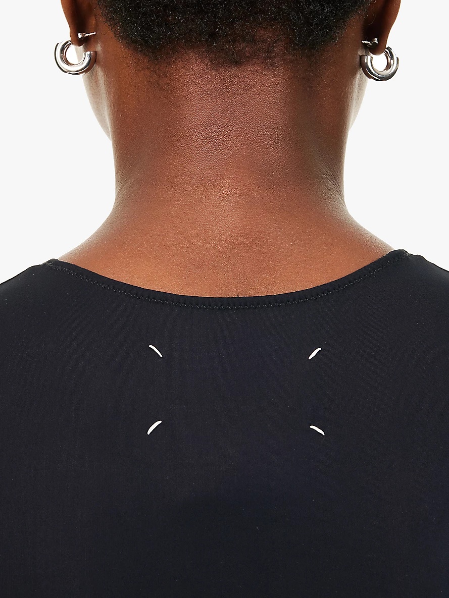 Round-neck short-sleeve stretch-woven bodysuit - 5