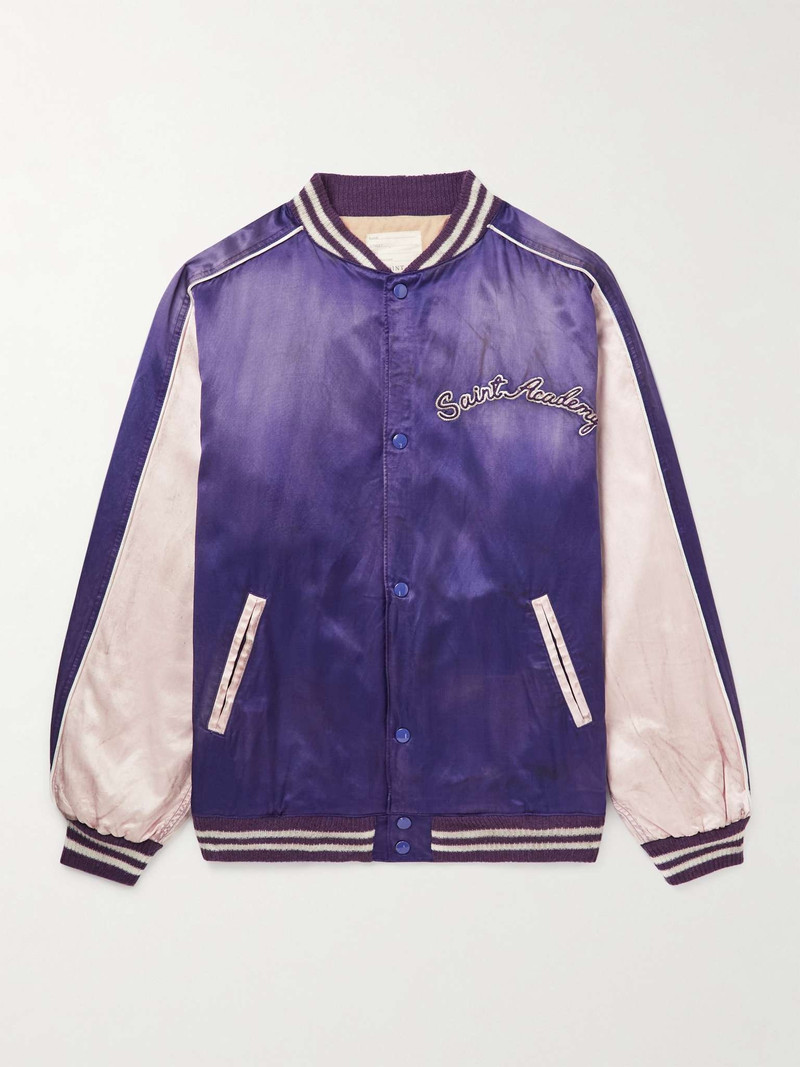 Distressed Appliquéd Cotton-Blend Satin Bomber Jacket - 1