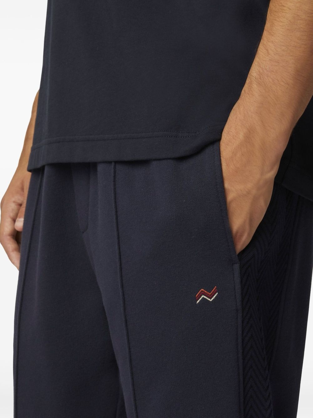 zigzag-embroidery cotton track pants - 5