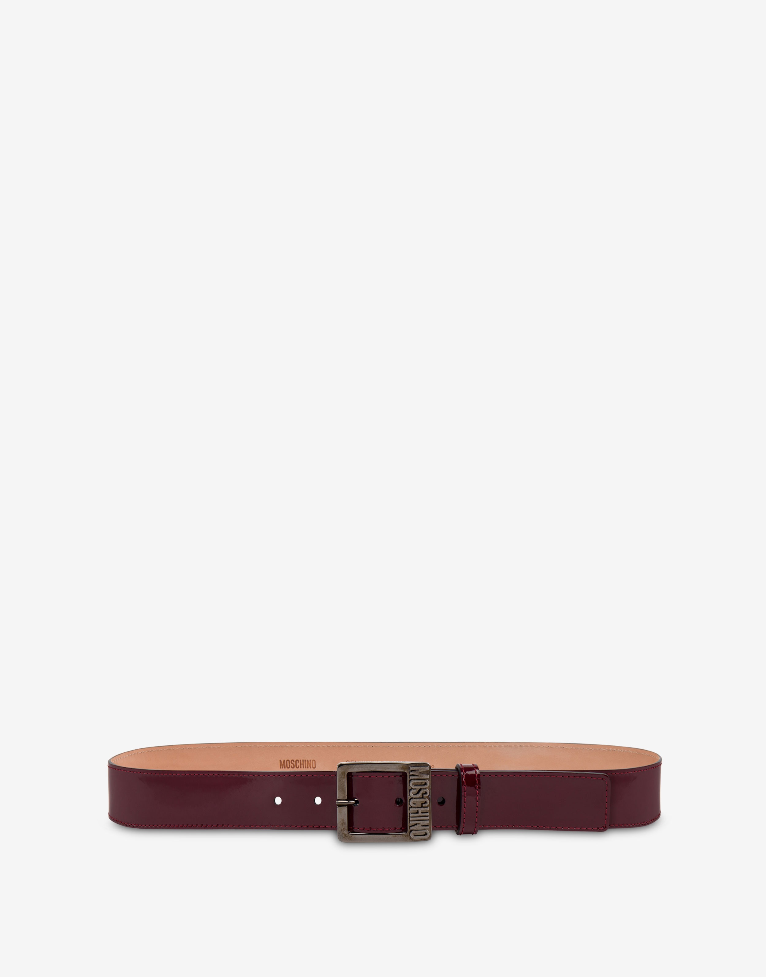 METAL LOGO BUCKLE PATENT LEATHER BELT - 1