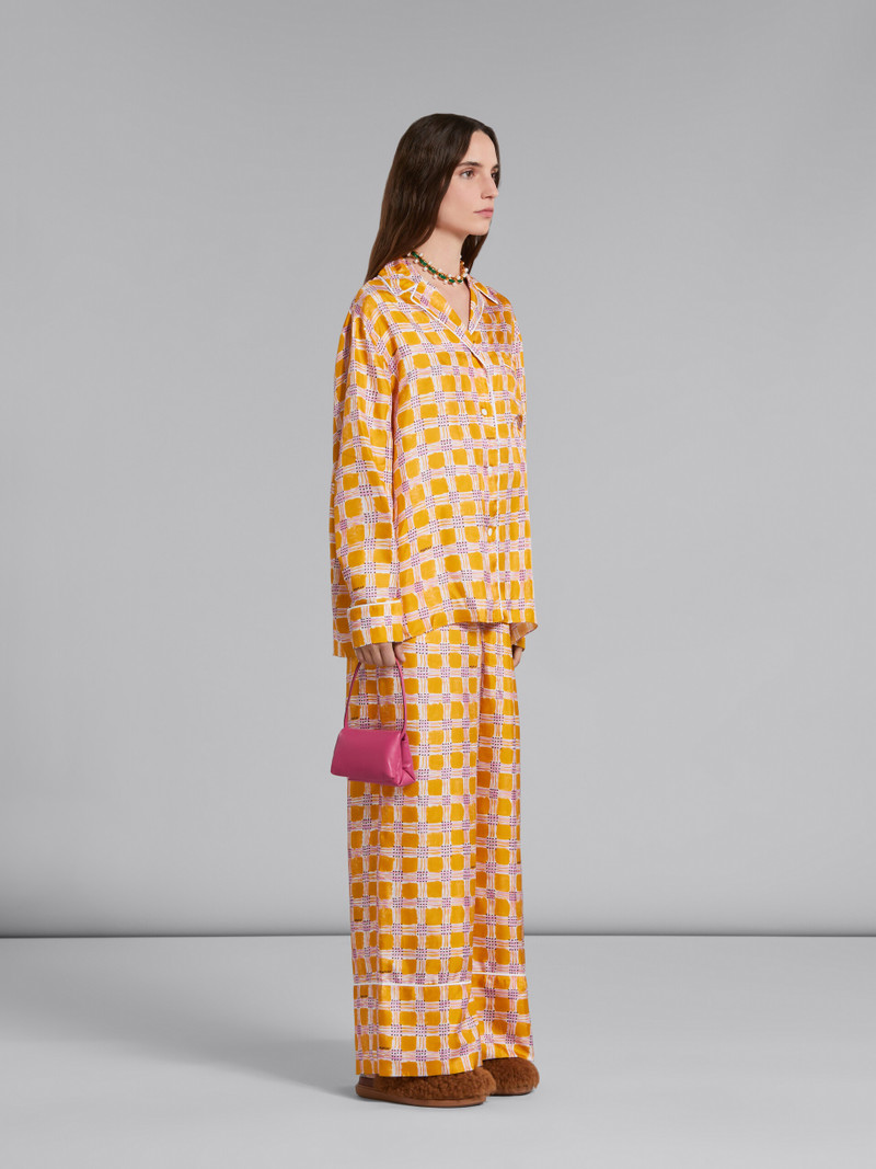 YELLOW SILK TWILL PYJAMA PANTS WITH CHECK FIELDS PRINT 5