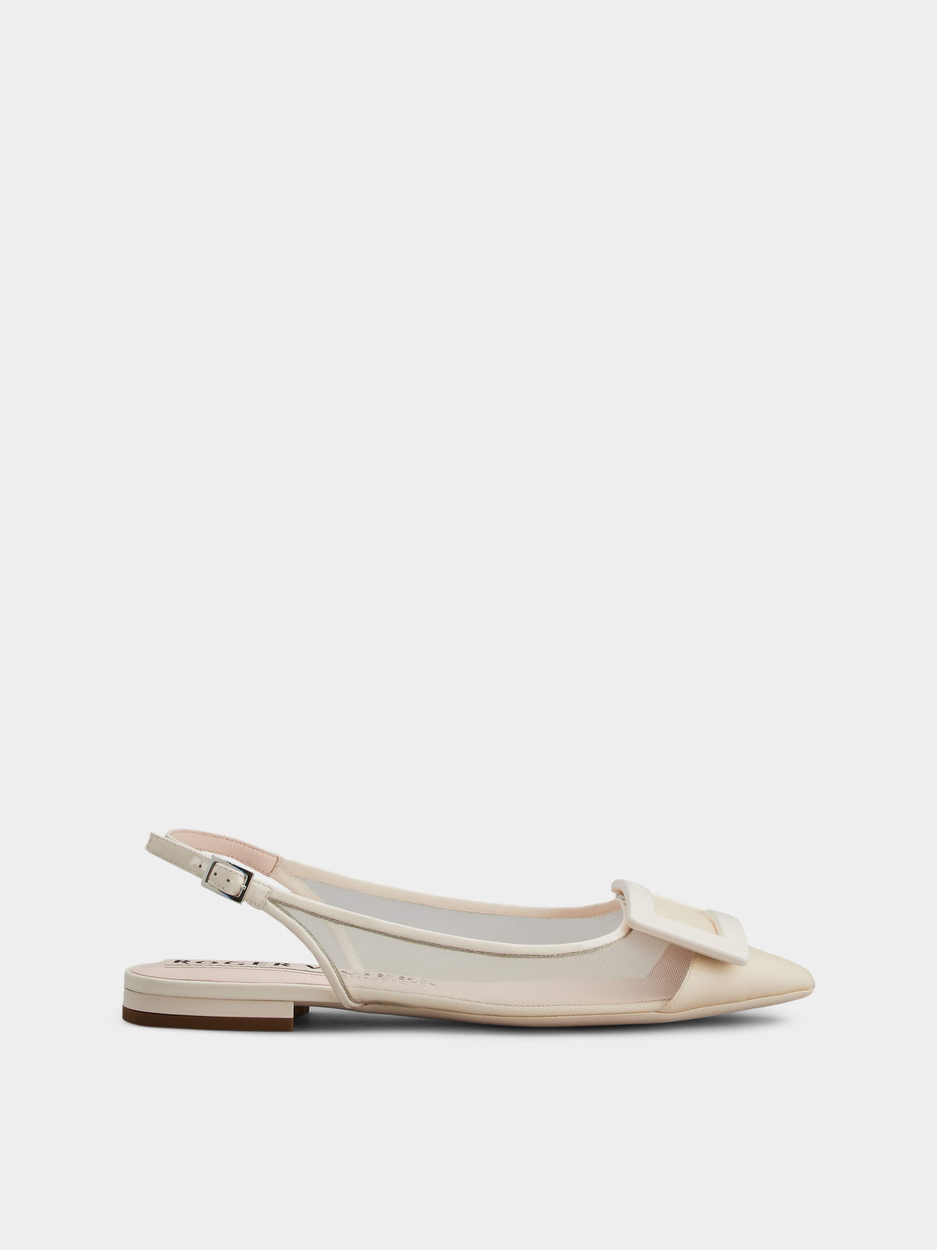 Gommettine Net Lacquered Buckle Slingback Ballerinas in Fabric - 1