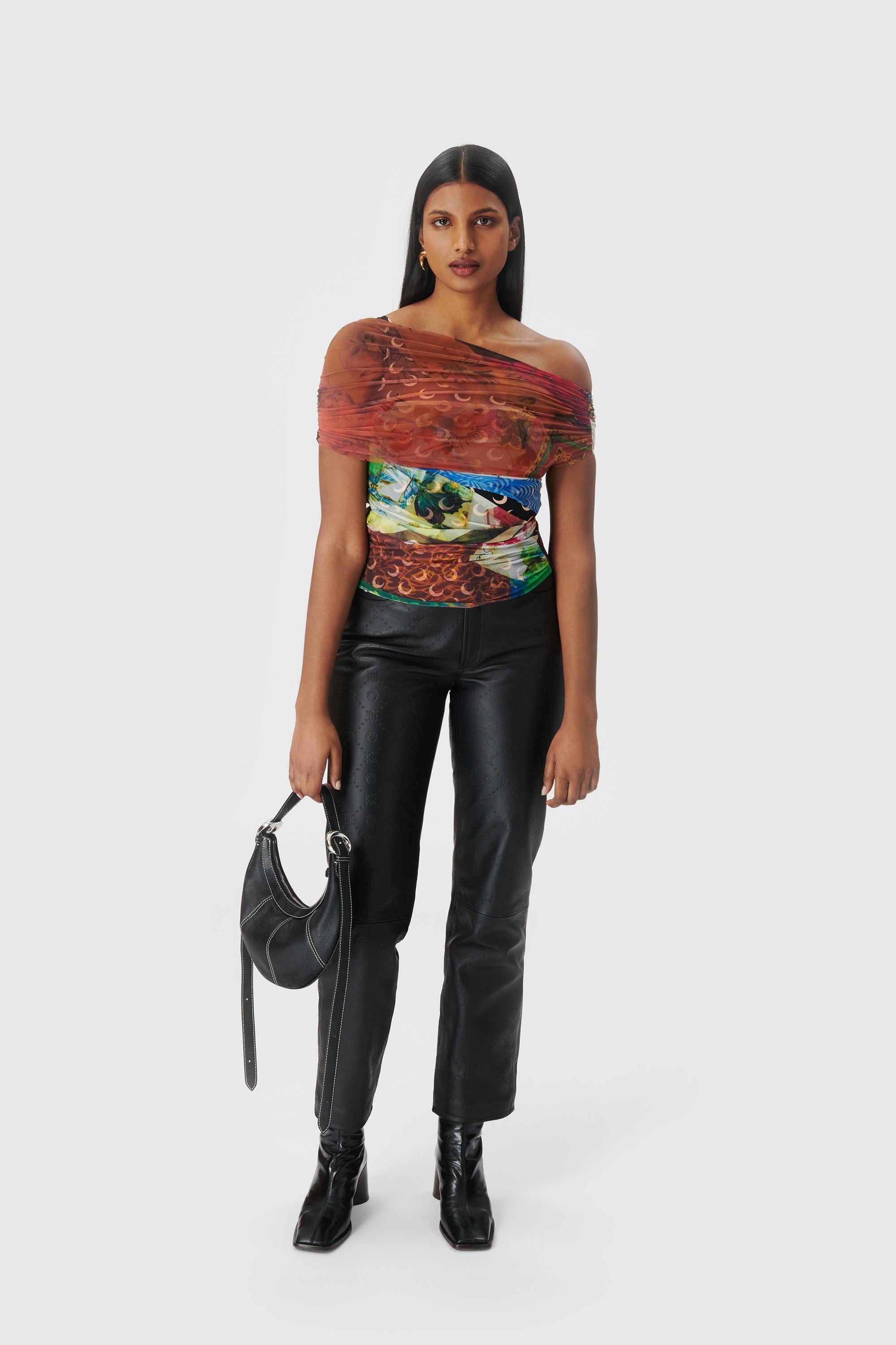 Jersey Body Shelter Draped Off Shoulder Top - 2