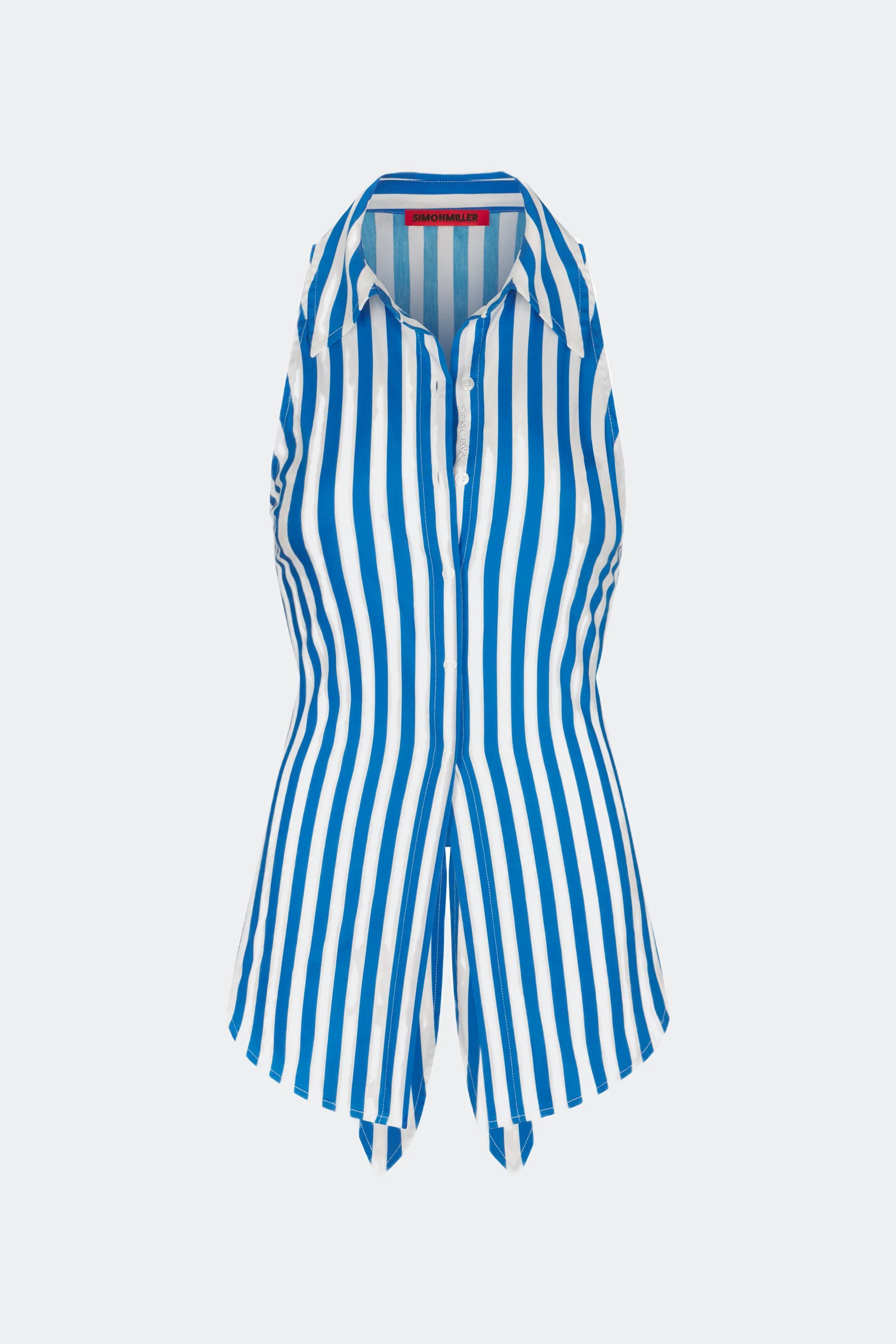 Loch Striped Sleeveless Poplin Button Up In Blue Stripe - 1