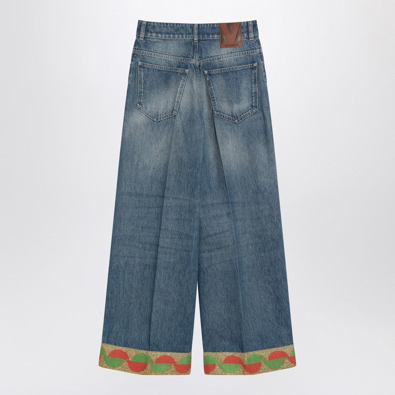 Valentino Blue Washed Jeans With Jacquard Bottoms Women - 2