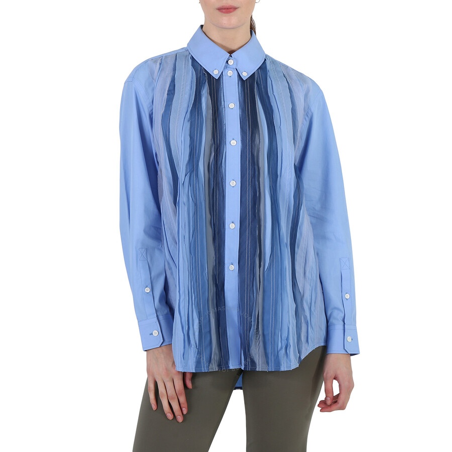 Burberry Ladies Vivid Cobalt Silk Pleated Shirt - 3
