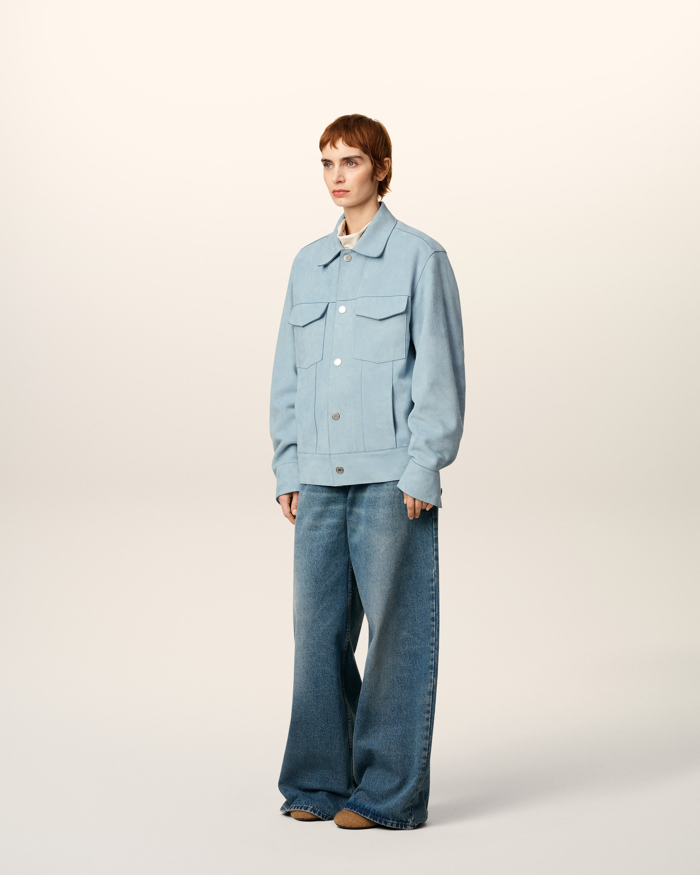 BLUE LEATHER TRUCKER JACKET - 6