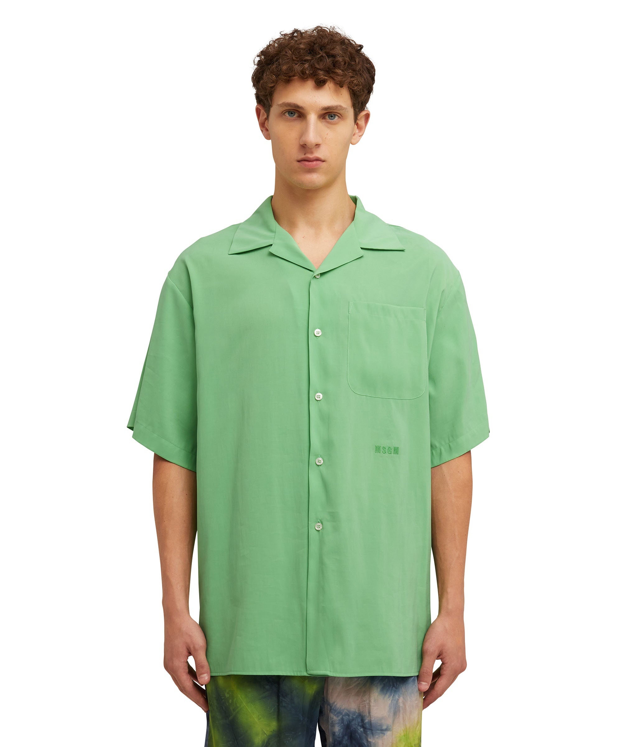 Solid color viscose fluid short-sleeved shirt - 1