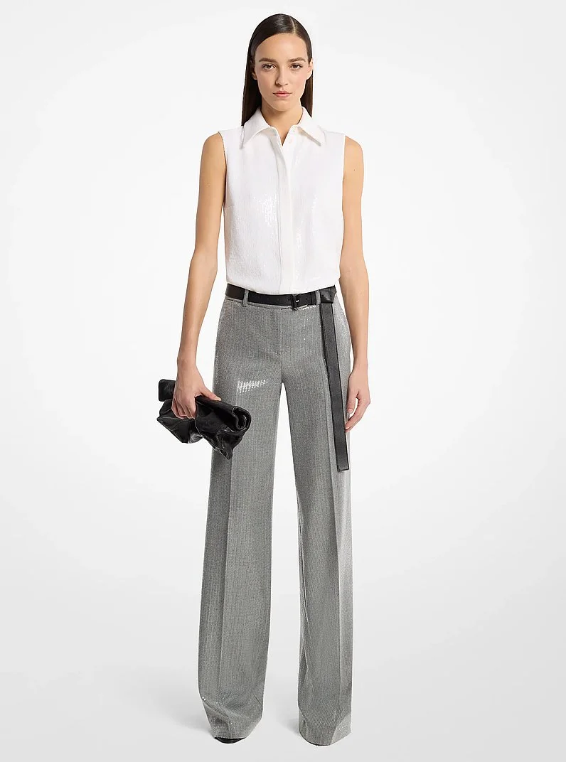 Hansen Sequined Crepe Sleeveless Shirt - 1