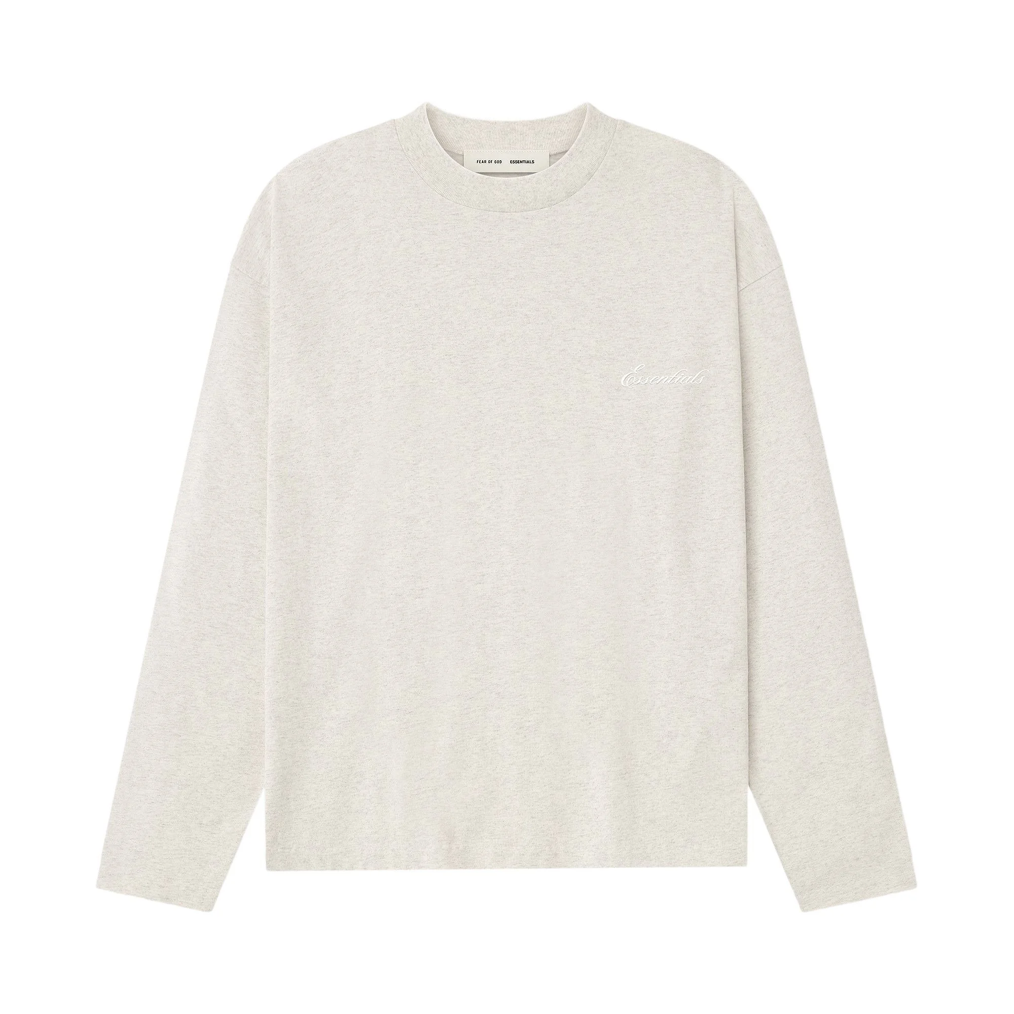 Fear of God Essentials Embroidered Classic Long Sleeve Tee 'Oatmeal Heather' - 1