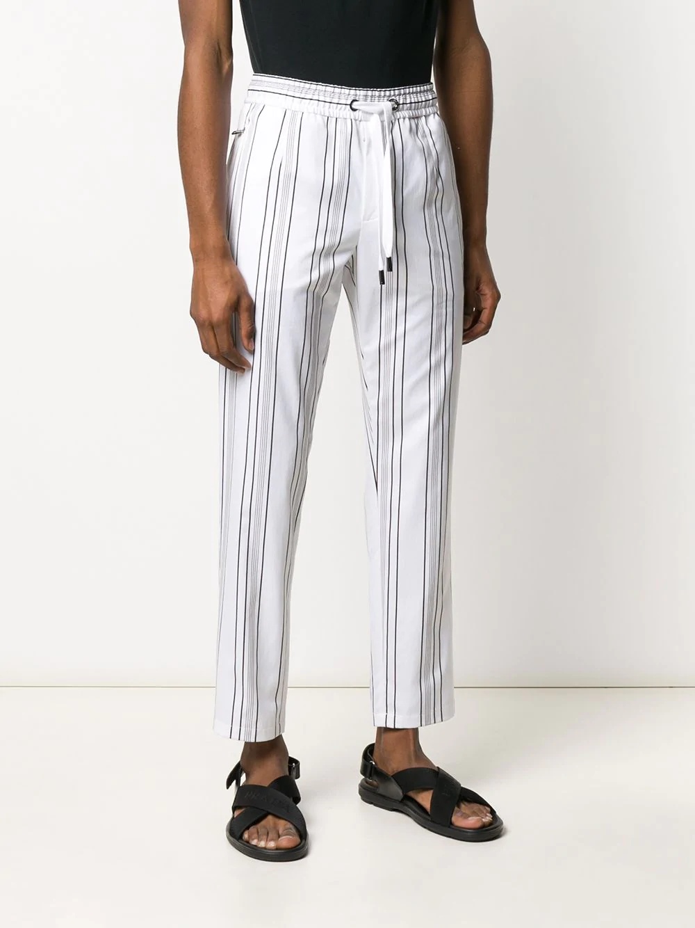 drawstring straight striped trousers - 3