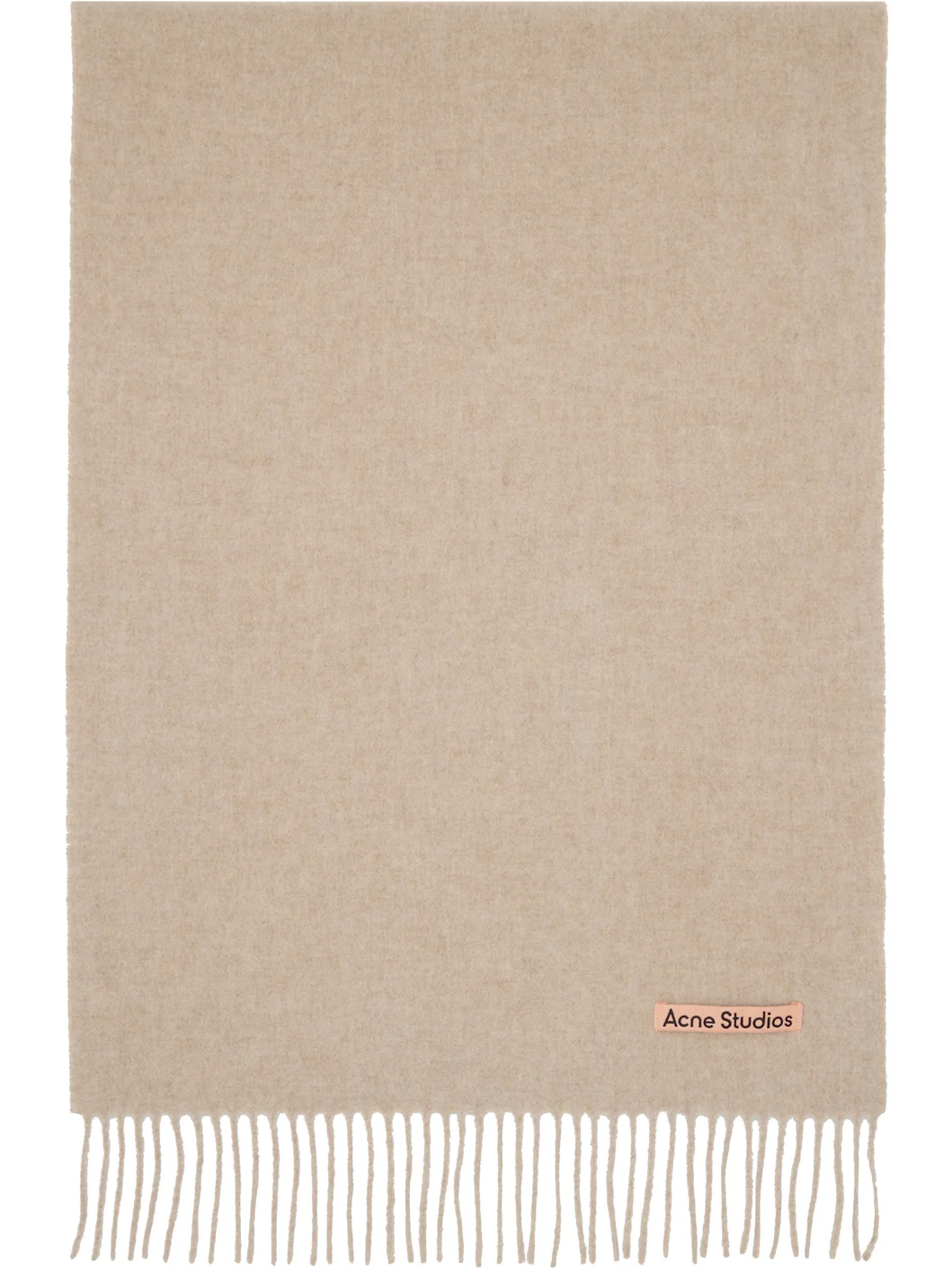 Beige Narrow Fringe Wool Scarf - 1