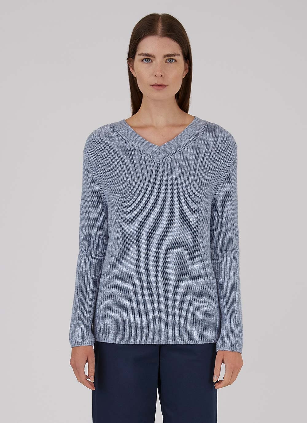 Cotton Rib V Neck Jumper - 1