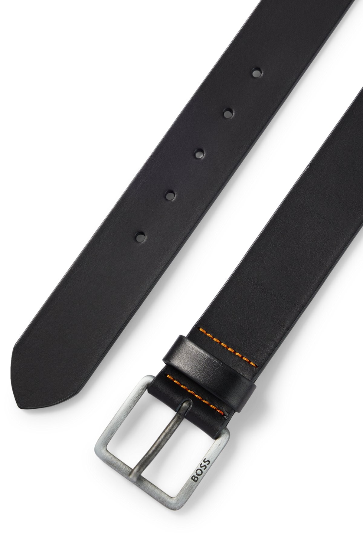 LEATHER BELT WITH LOGO AND DARK RUTHENIUM HARDWARE - 3