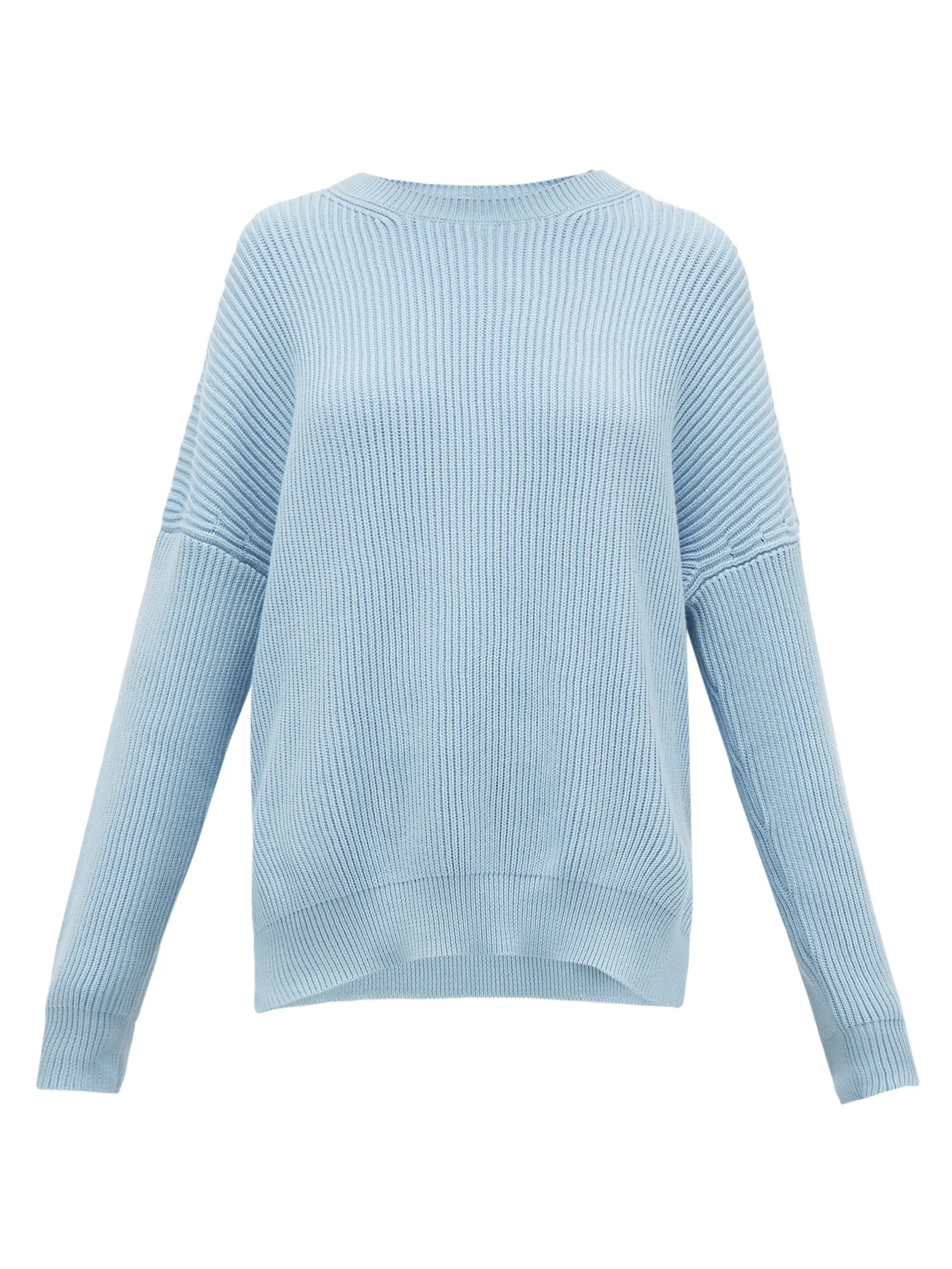 Dropped-shoulder ribbed cotton sweater - 1