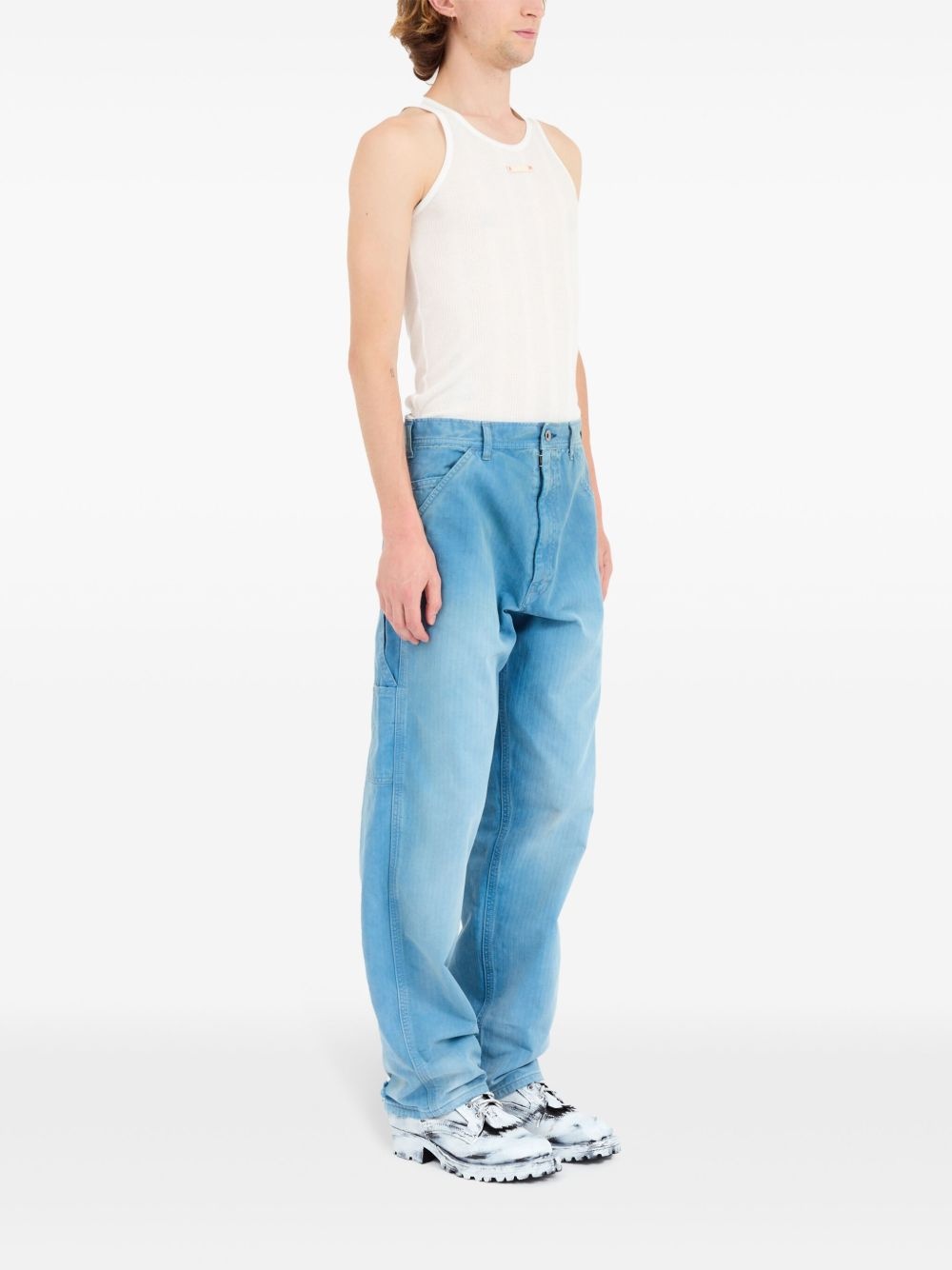 embroidered-logo drop-crotch wide-leg jeans - 3