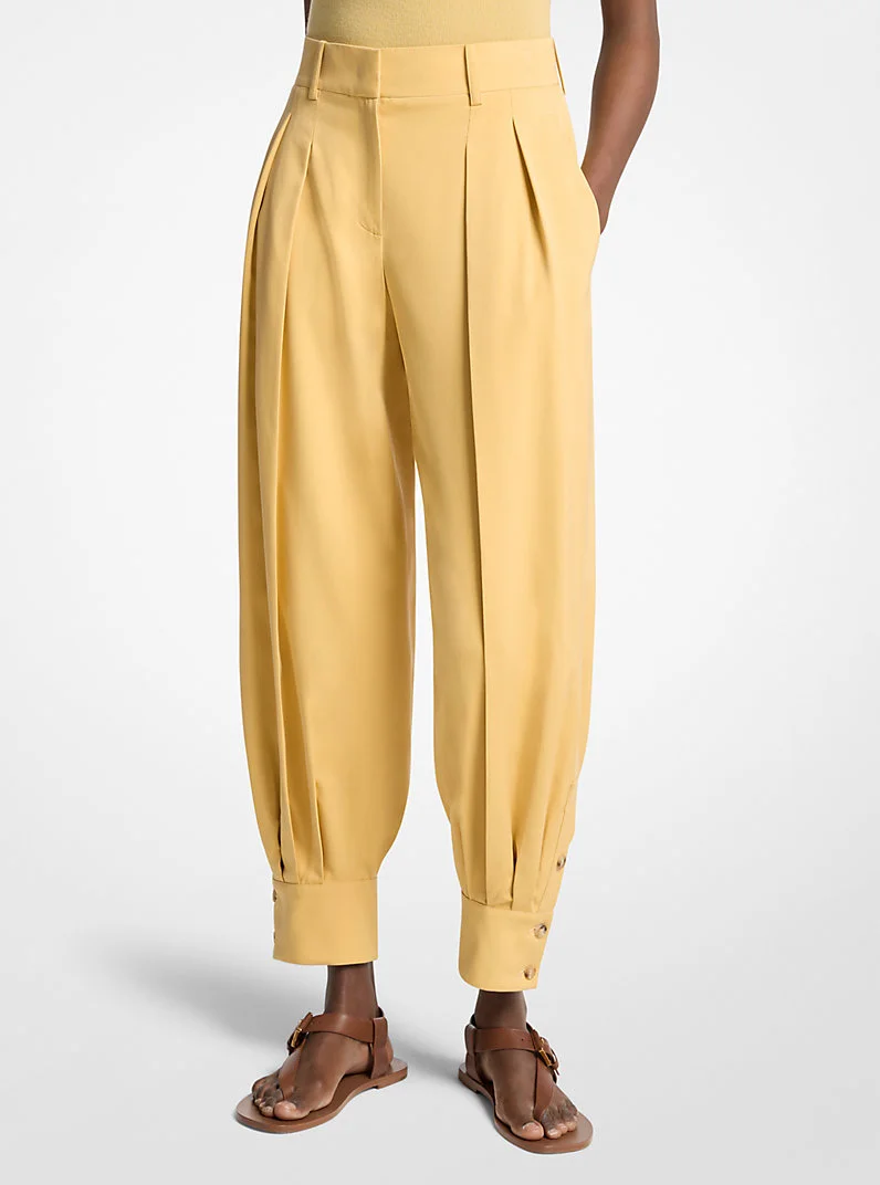 Silk Gabardine Cuffed Carrot Trousers - 1