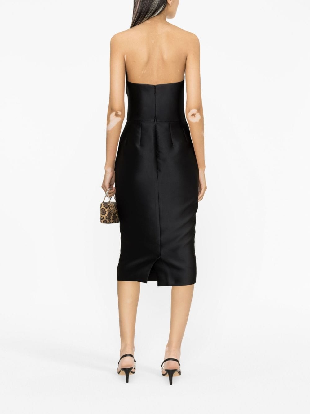 strapless satin midi dress - 4