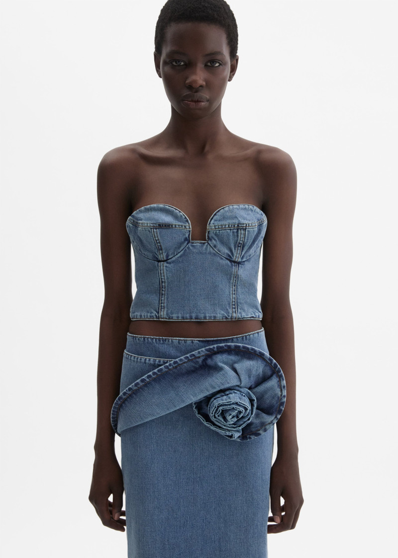 MAGDA BUTRYM Denim bustier top in dark blue outlook