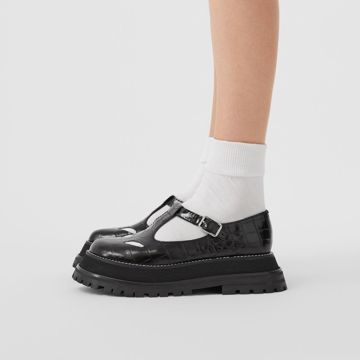 Embossed Leather T-bar Shoes - 3