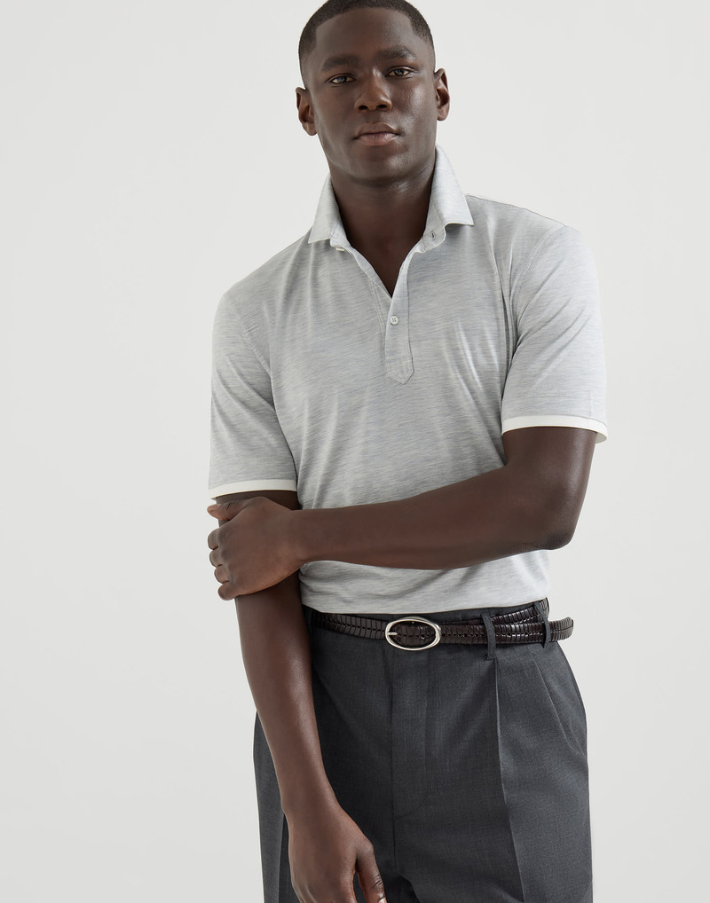 Silk and cotton jersey shirt-style collar polo with faux-layering 5