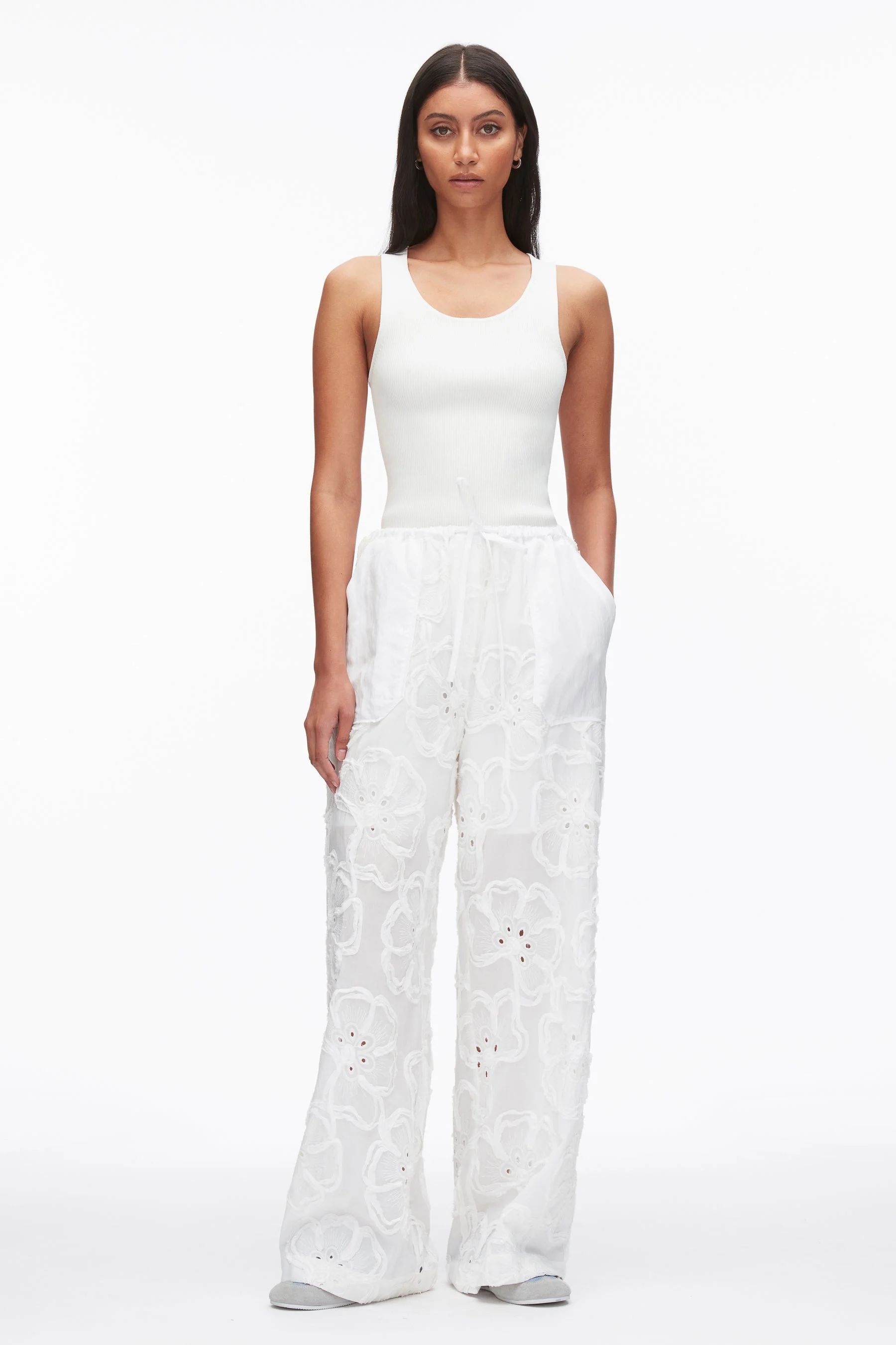 Embroidered Straight Leg Pull On Pants - 1