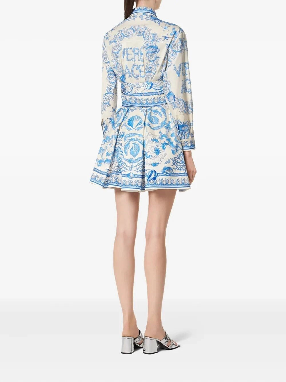 Versace Women Dress `Underwater Barocco Bicolour Foulard` On Cotton Poplin - 4