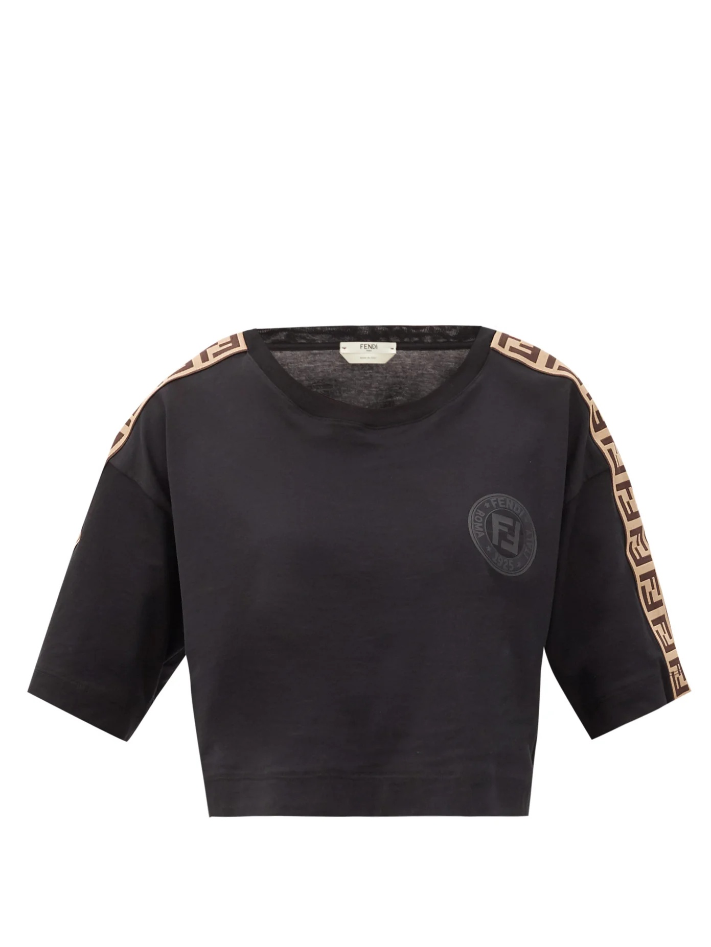 Logo-jacquard stripe cotton cropped T-shirt - 1