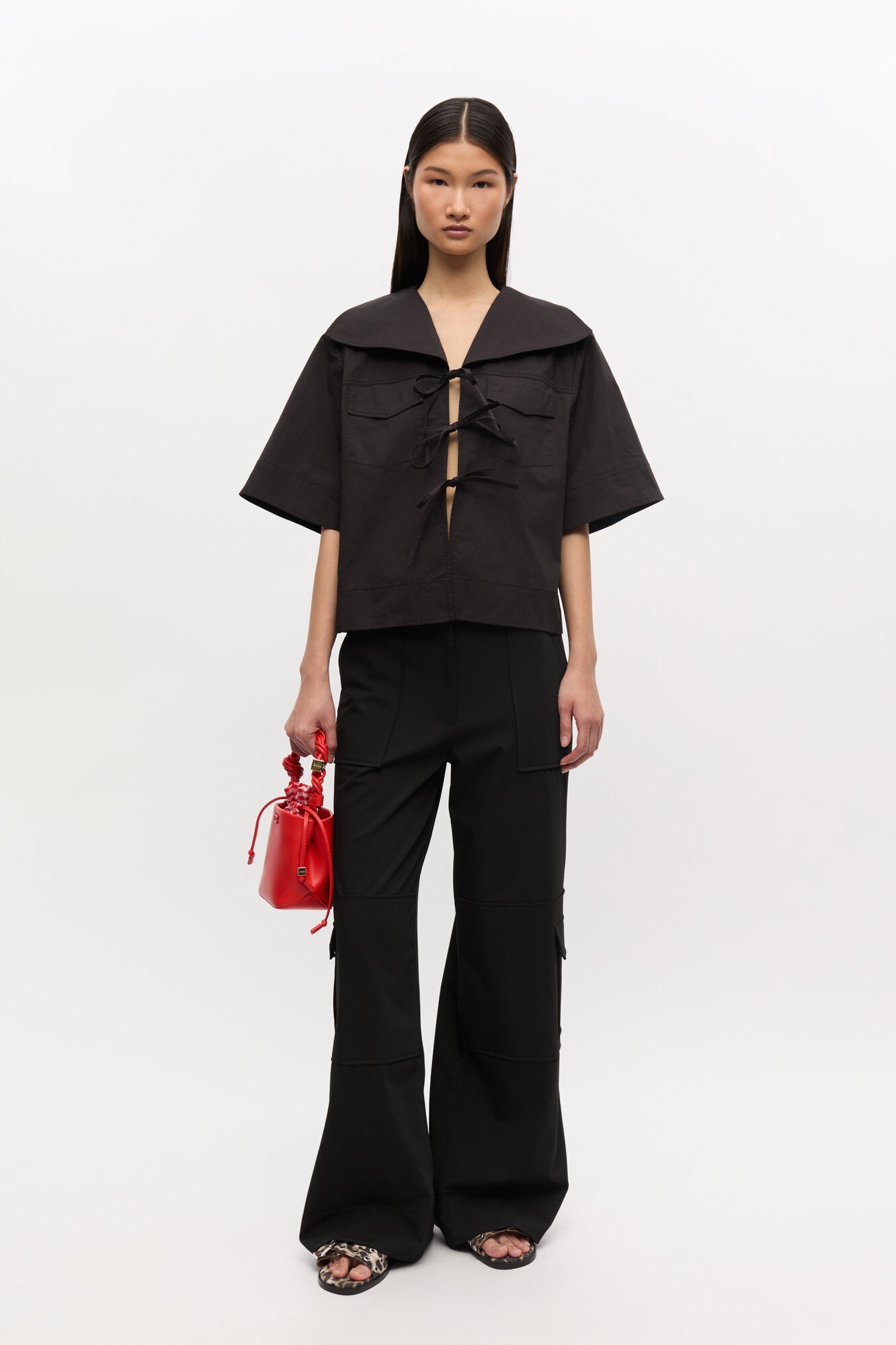 BLACK STRETCH COTTON BLOUSE - 5