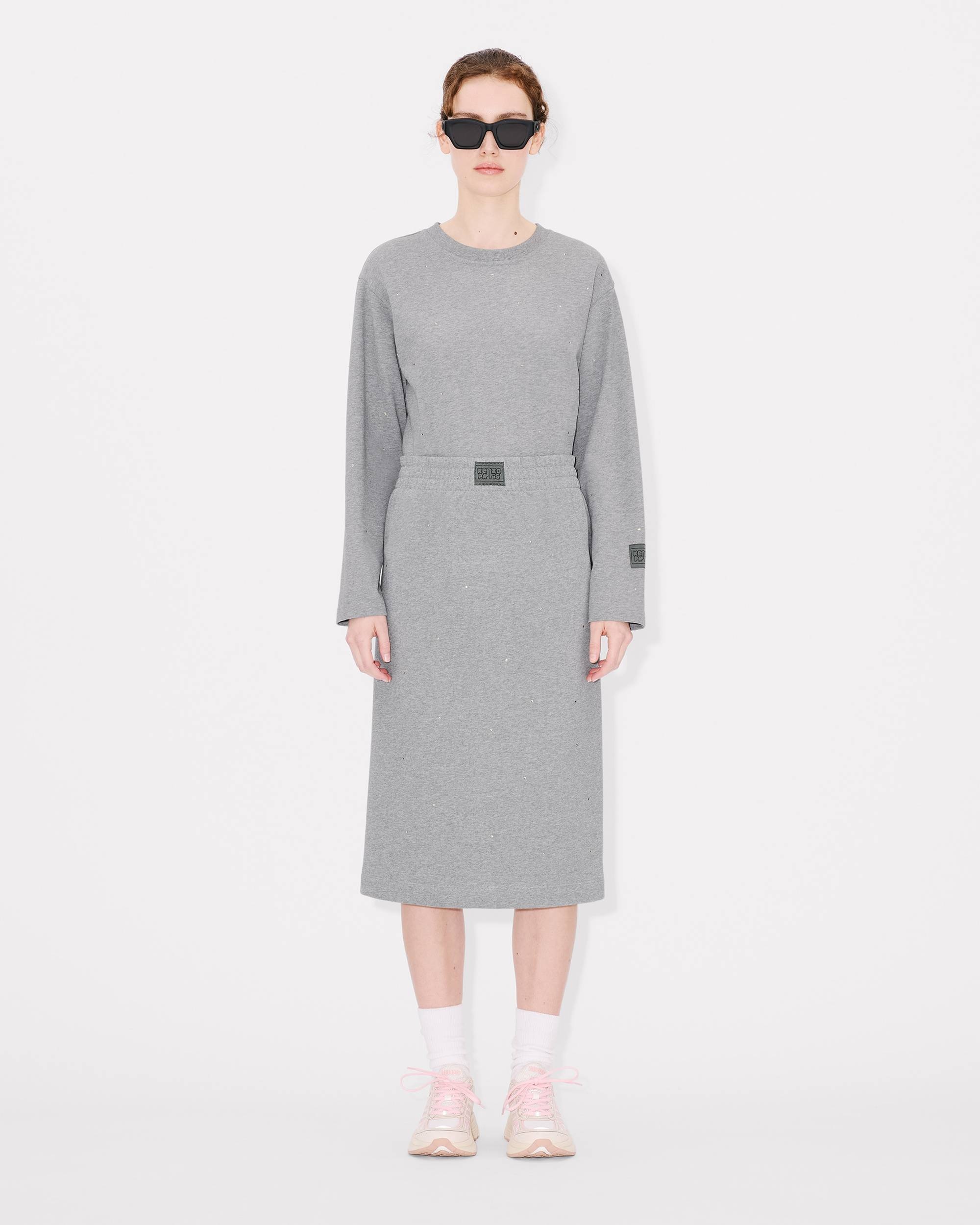 'KENZO Elephant Logo' strass embroidered skirt in cotton - 3