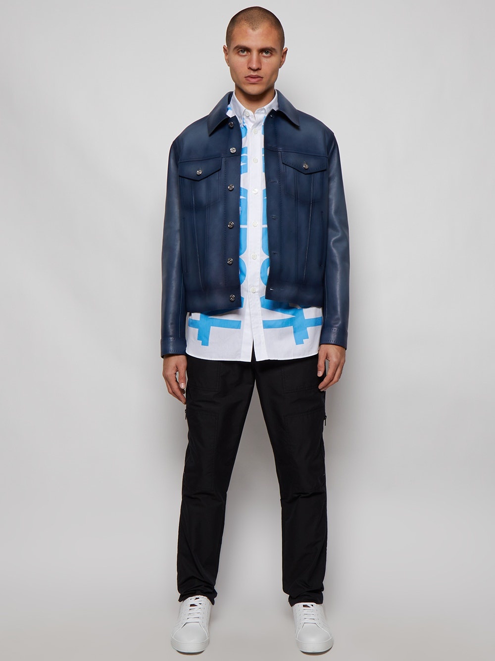 Sleeveless Slogan Print Cotton Poplin Shirt Blue Topaz - 2