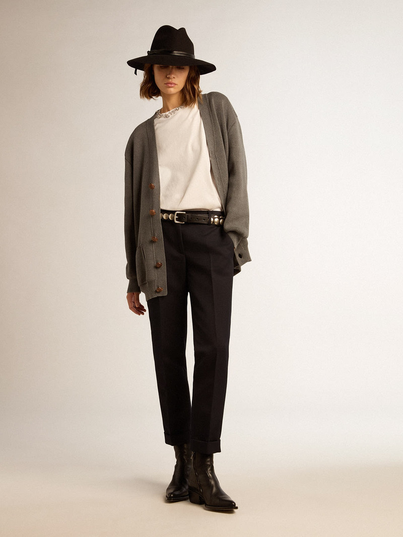 Golden Goose Women's mélange gray cotton cardigan with logo on the back outlook