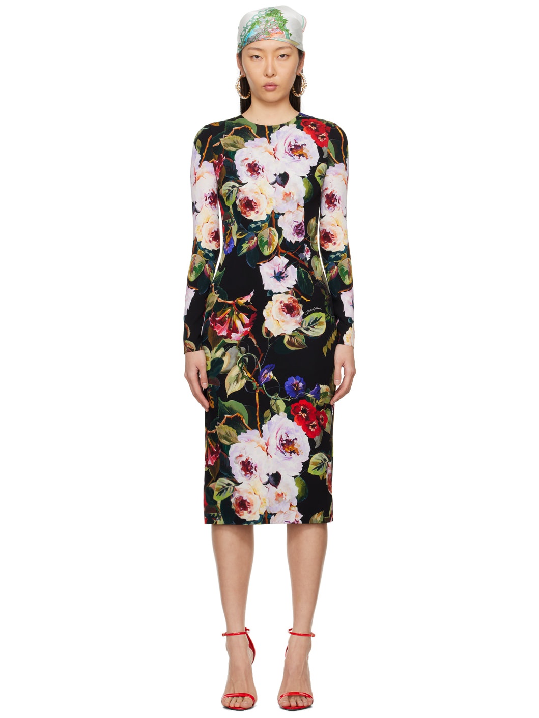 Black Floral Midi Dress - 1