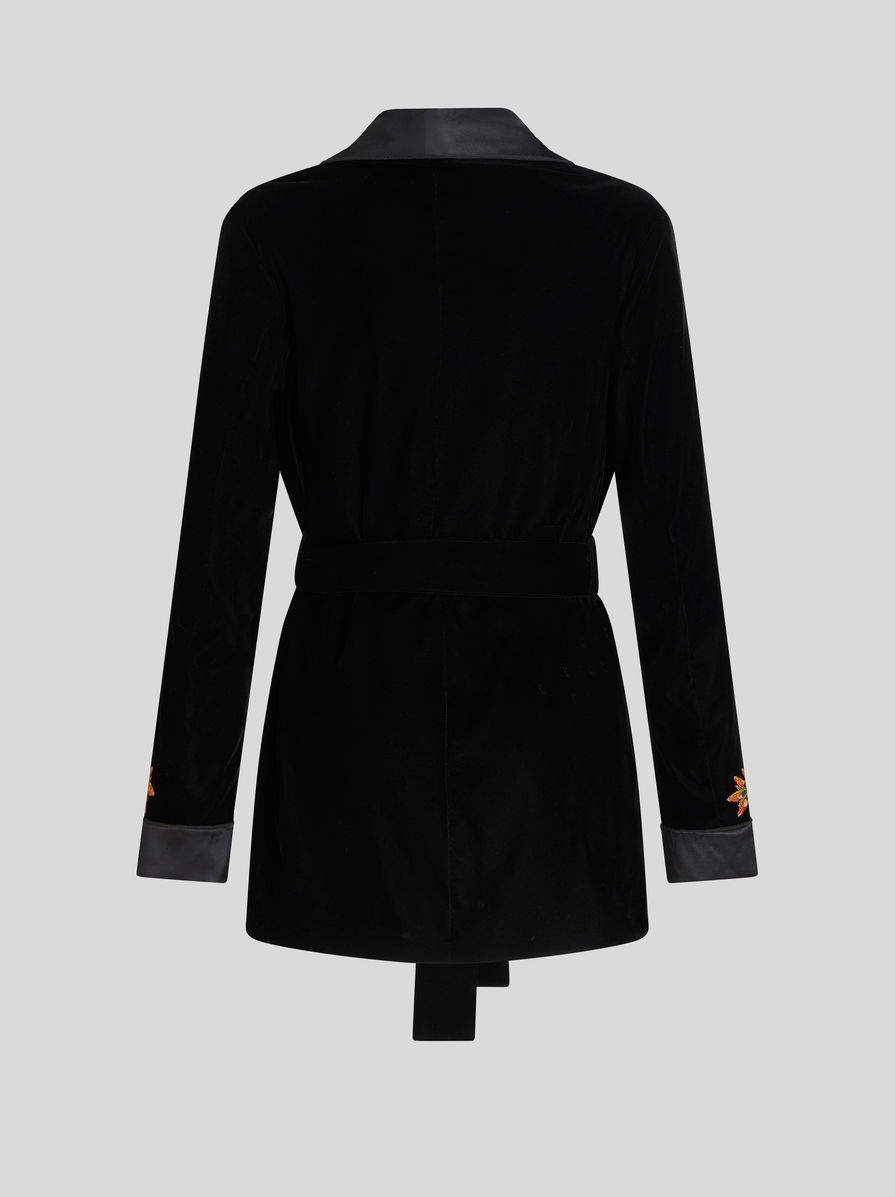 VELVET ROBE JACKET WITH FOLIAGE EMBROIDERY - 5