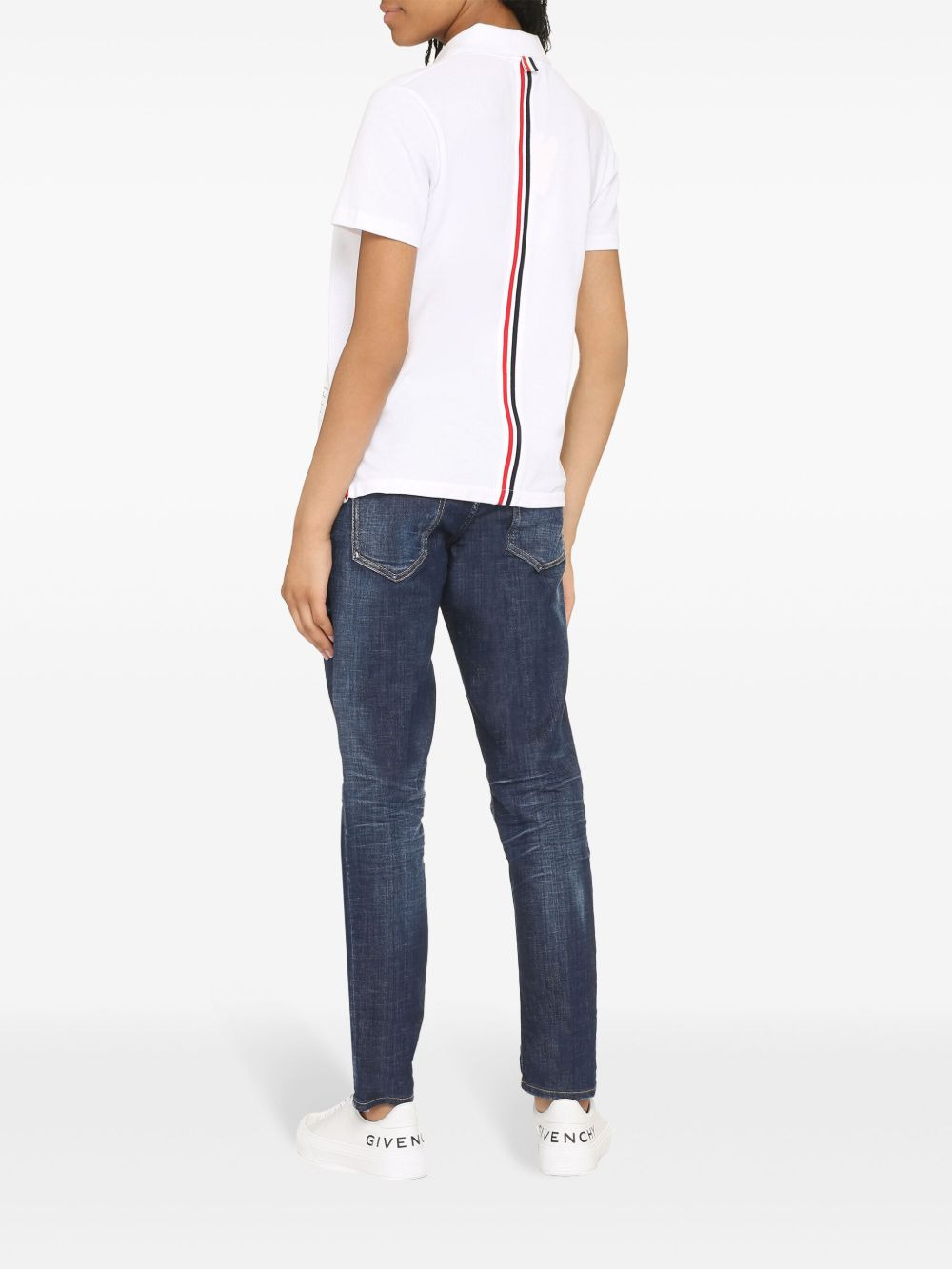 Relaxed Fit Short Sleeve Polo With Center Back Red, White And Blue Stripe In Classic Pique - 3