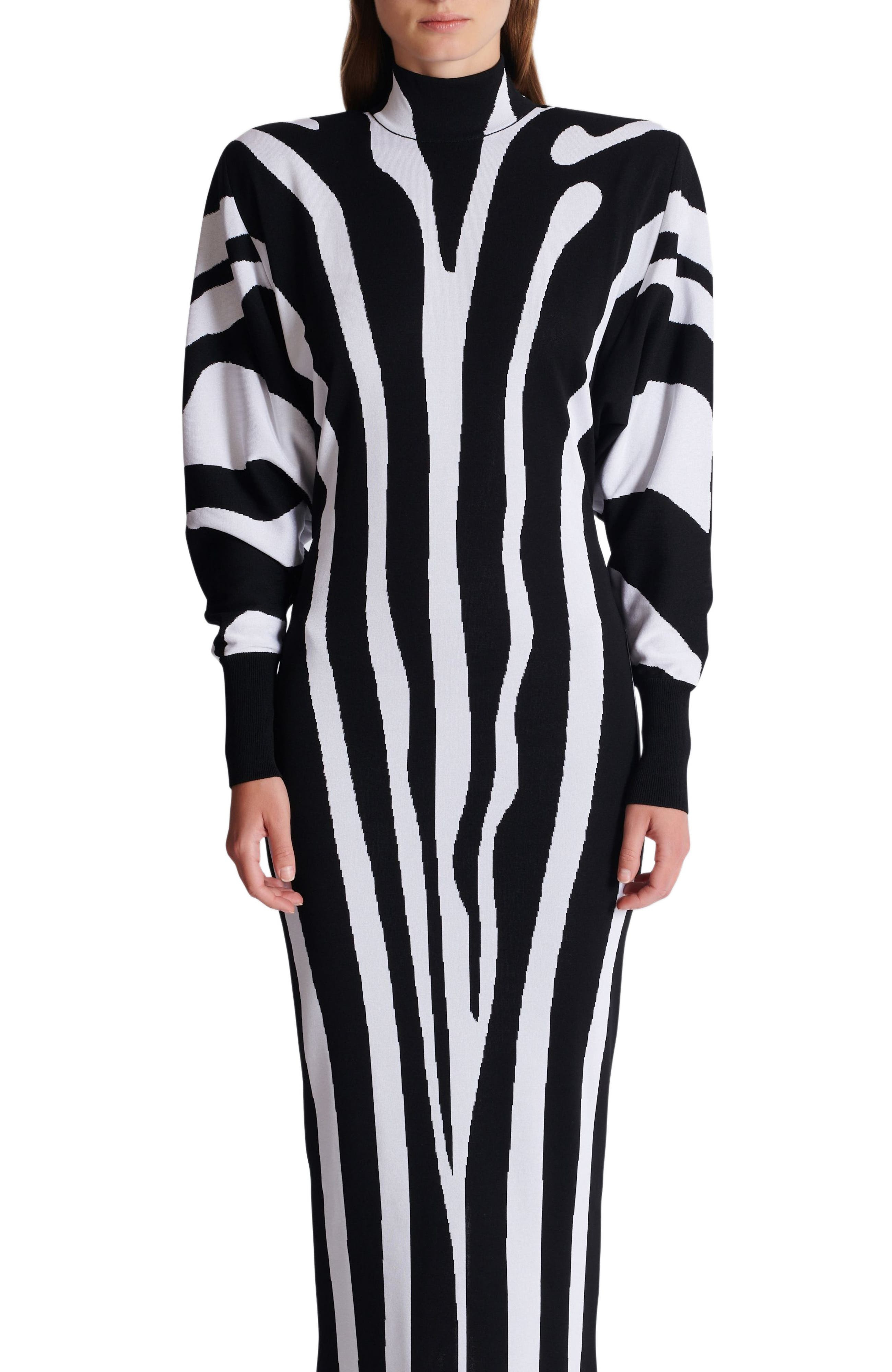 Balmain Long Knit Dress With Zebra Intarsia in Black at Nordstrom - 6