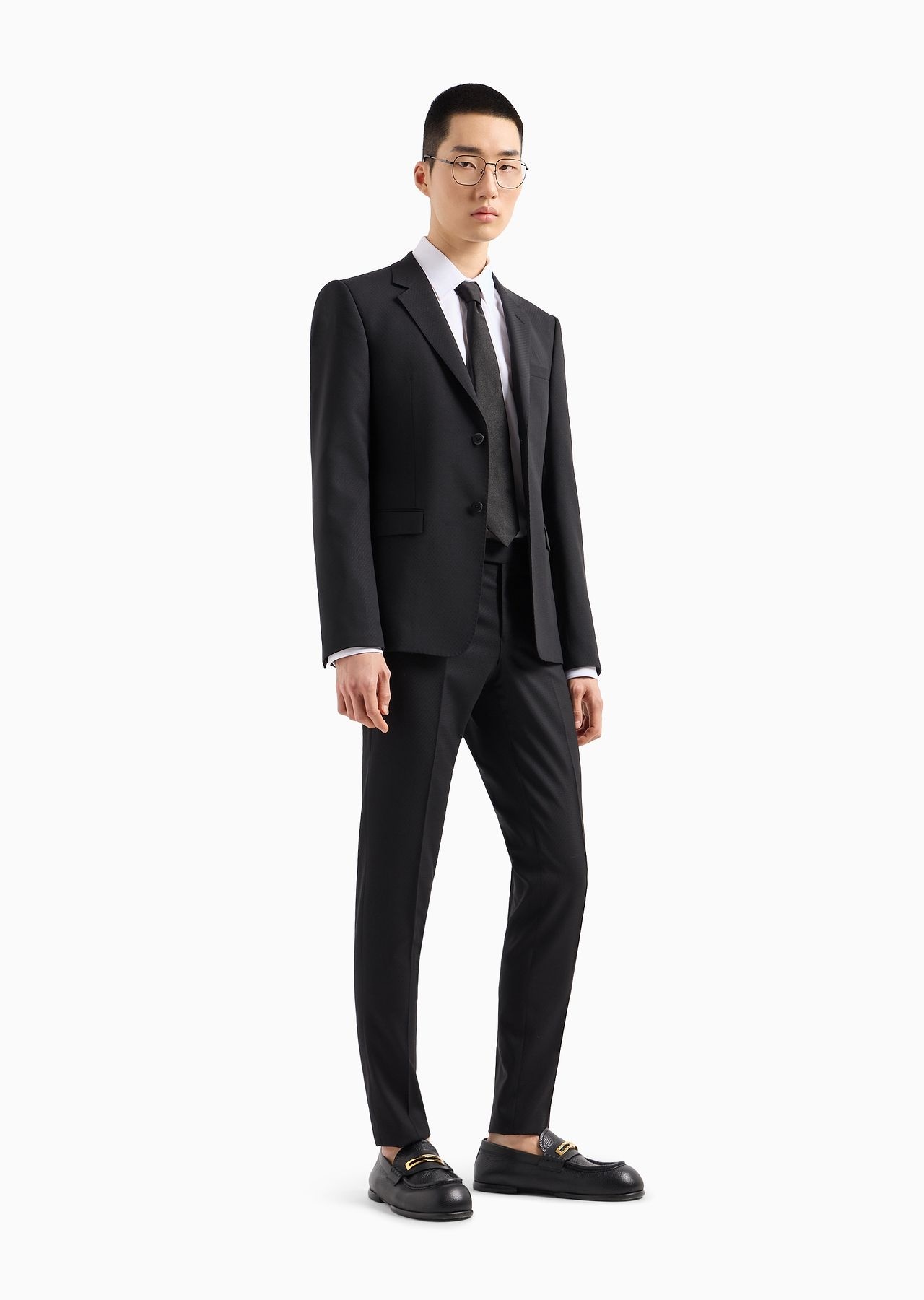 Single-breasted slim-fit suit with notched lapels in micro-patterned stretch wool crêpe - 2