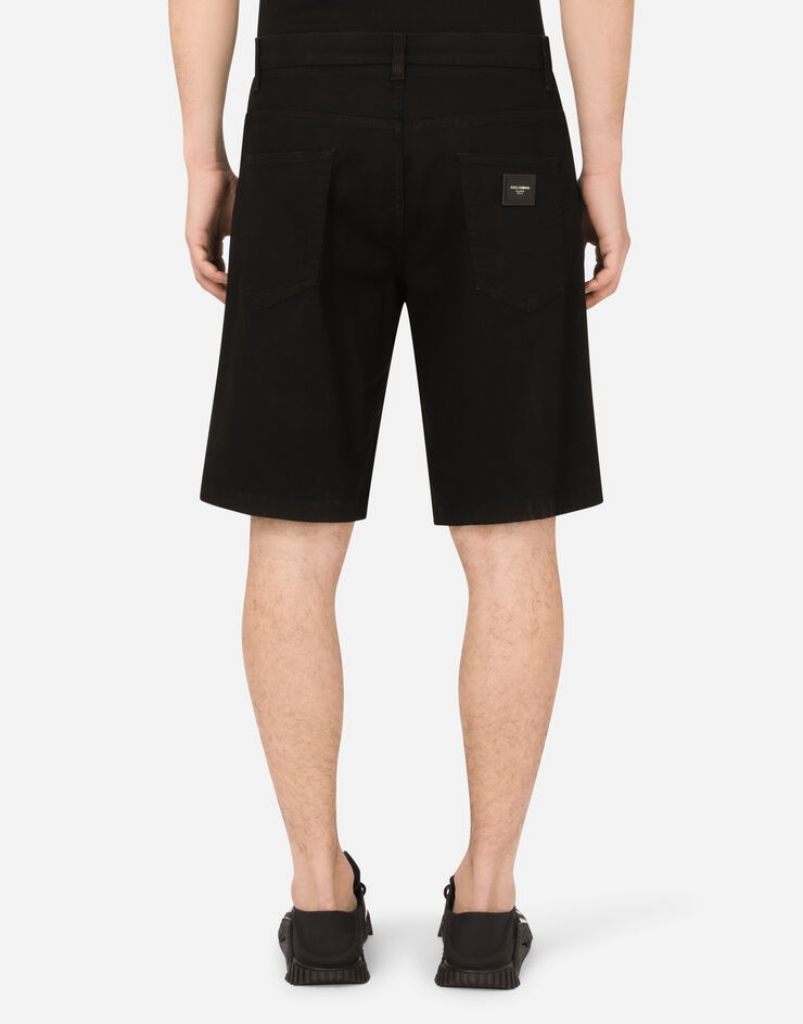 Black stretch denim shorts - 2