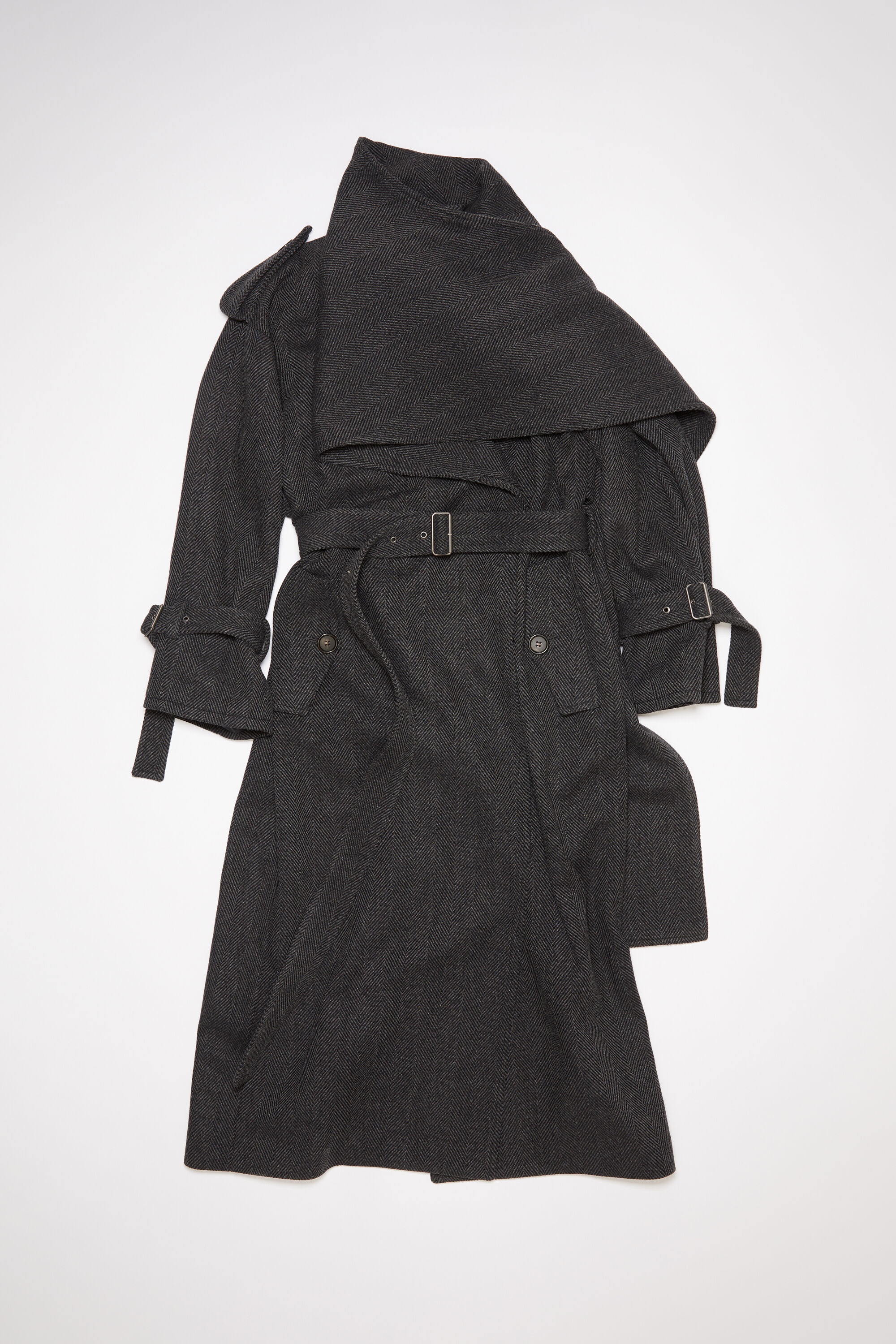 Scarf collar trench coat - Grey/black - 1